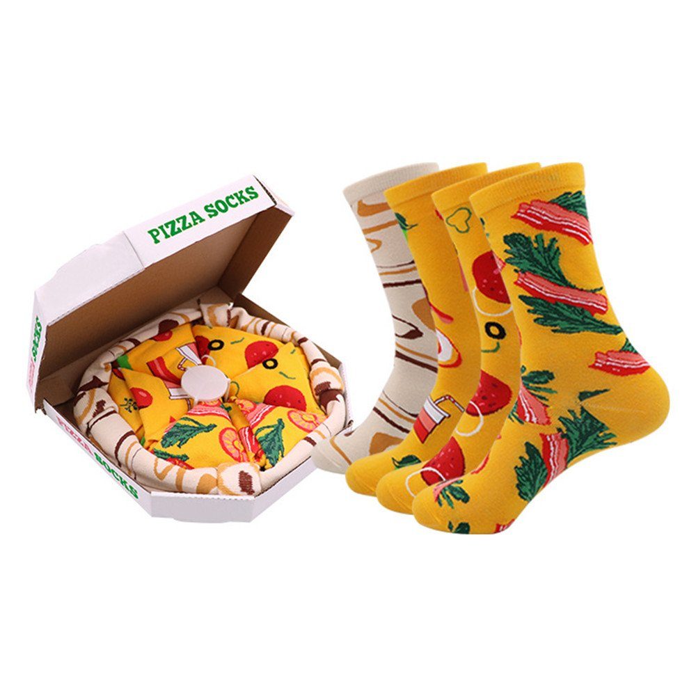 socken Wintersocken(3/4 Box Thermosocken (Box, XDeer Paar)Weihnachtssocken/Sushi Flauschige Weihnachtsgeschenke Geschenk 4-Paar) yellow Thermosocken Socken mit Socken/Pizza