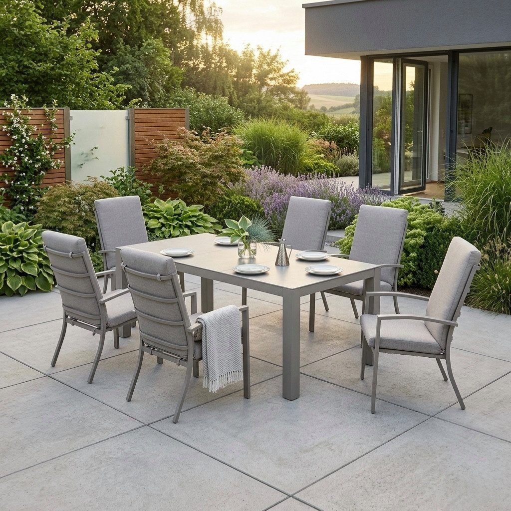 MANDALIKA Garden Garten-Essgruppe 7 tlg Premium Set Neapel inkl. Madri Sintered Stone Tisch 220x100cm