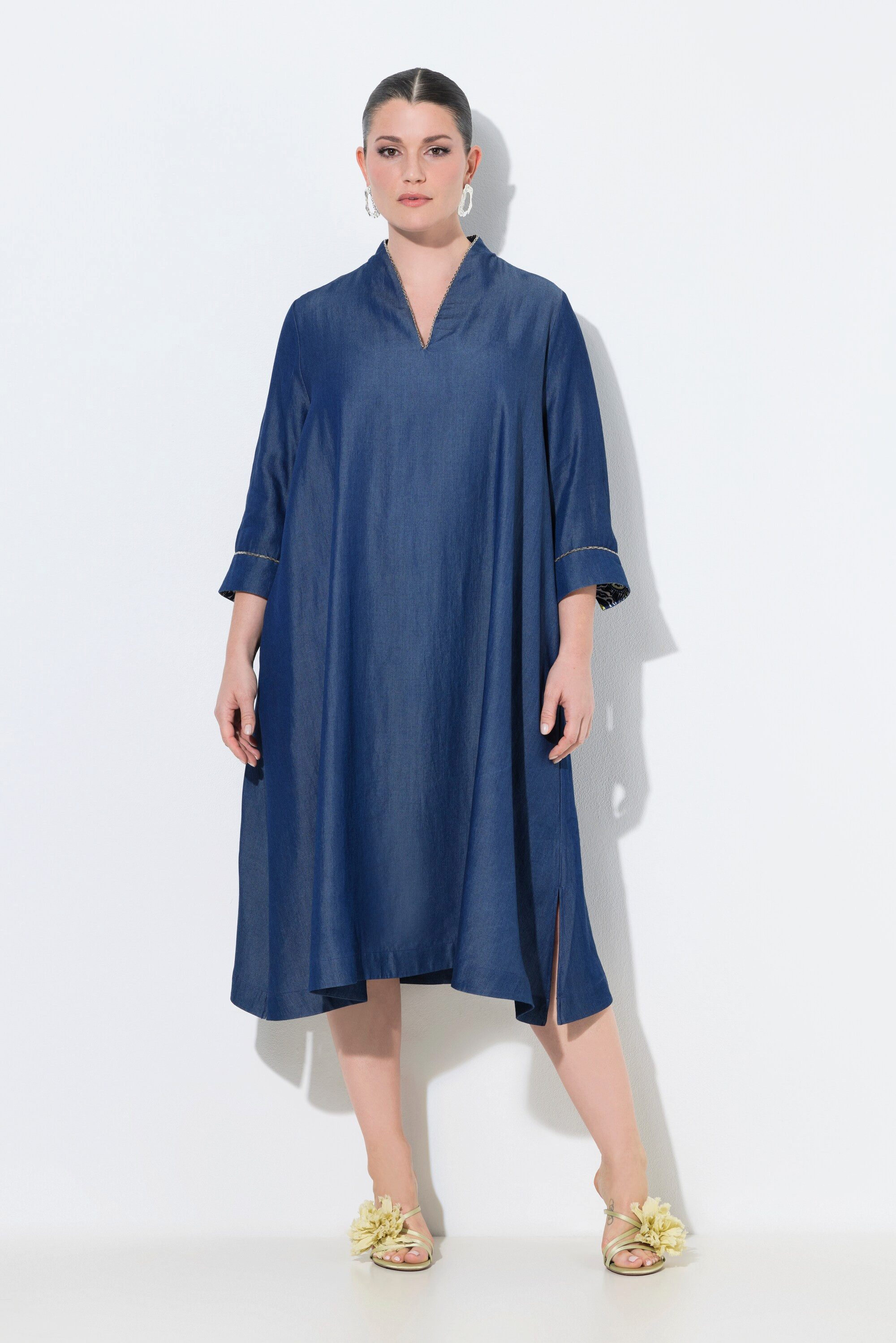 Midikleid Lyocell-Kleid Jeansoptik Kelchkragen 3/4-Arm