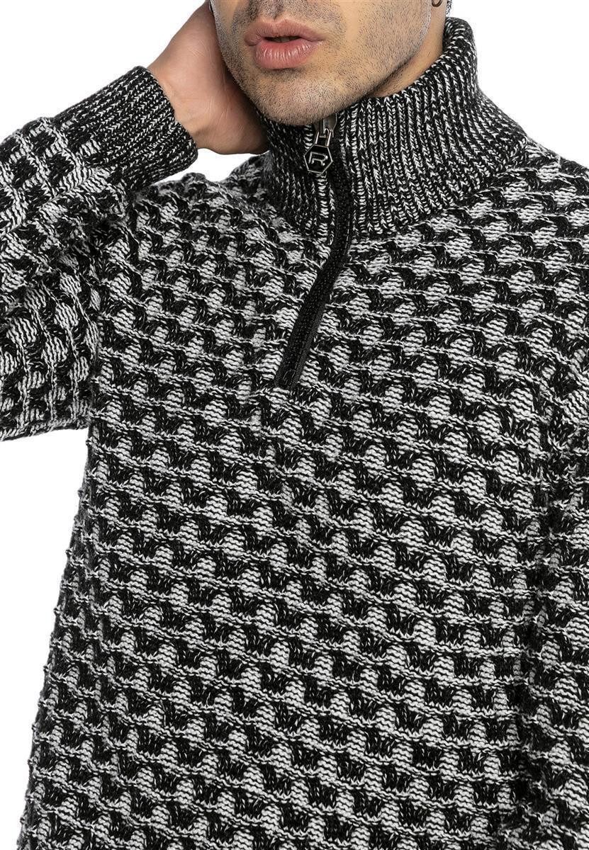 RedBridge Strickpullover mit Zipper und Stehkragen Stilvolles Muster Modisches Strickmuster in Kontrastfarbe