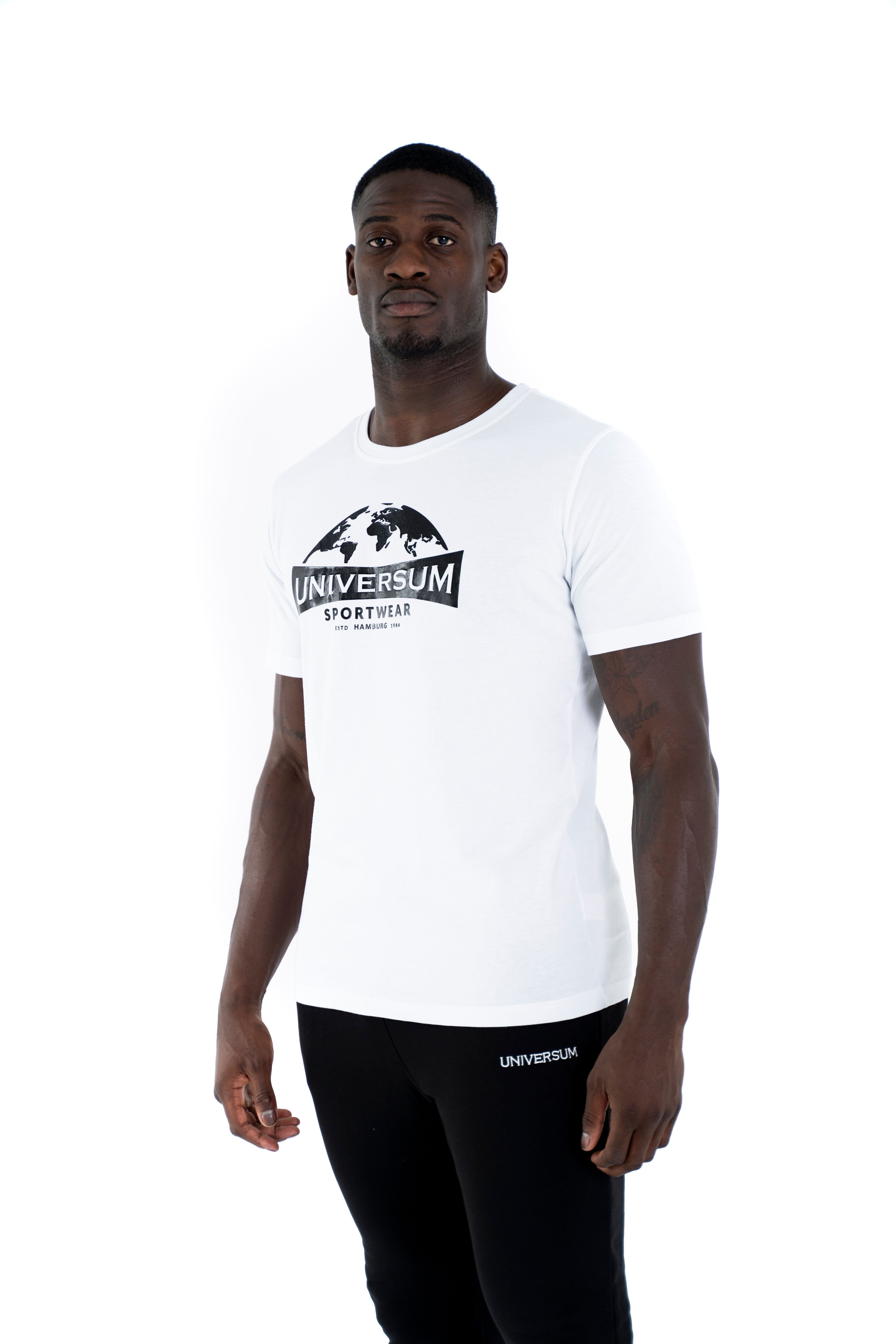 T-Shirt Sportwear Baumwoll Cotton 100% Modern C-Neck Shirt Rundhalsausschnitt, weiß Universum