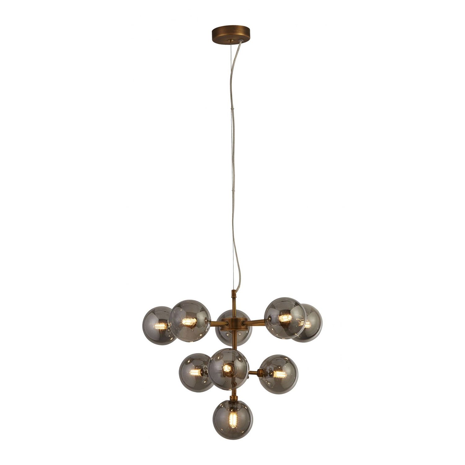 Licht-Erlebnisse Pendelleuchte MOLECULE, ohne Leuchtmittel, Bronze Glas Rauchgrau G9 B:49 cm 9-flammig blendarm