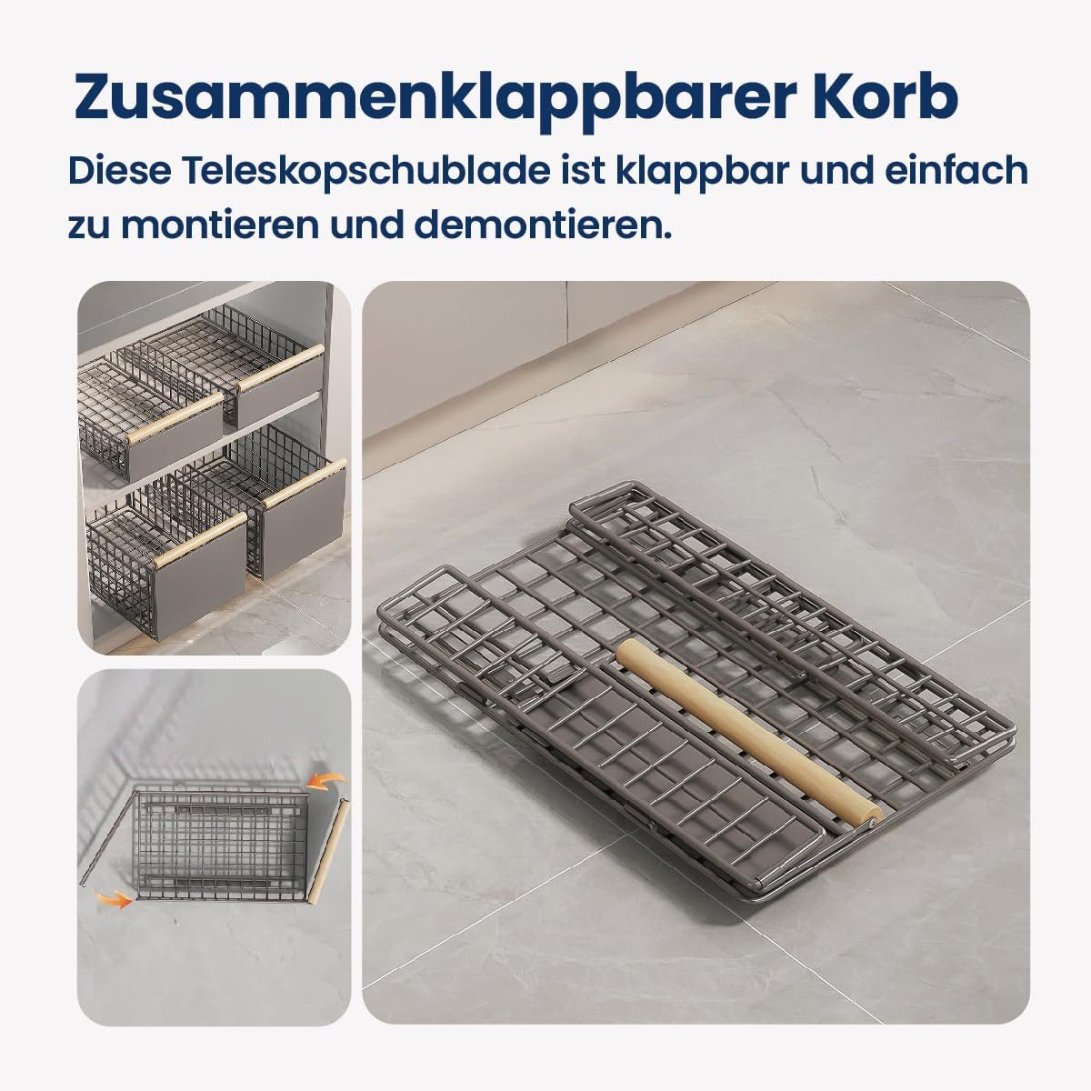 BlingBin Küchenregal Teleskopschublade Schublade Faltbare Erweiterbar Küchenschublade, 2 Stück 2-tlg., 2 Stück Teleskopschublade, Faltbarer Schrank-Organizer – Bild 4 von 5