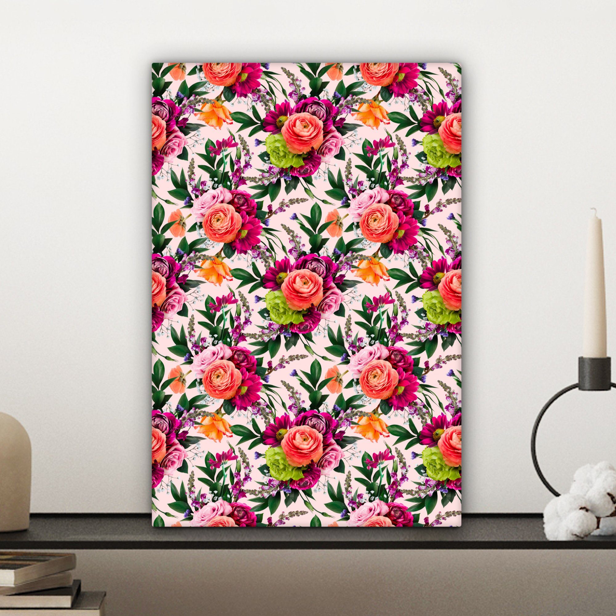 OneMillionCanvasses® Leinwandbild Blumen Muster, Leinwandbild 20x30 fertig Farben inkl. Zackenaufhänger, - - St), cm Gemälde, bespannt (1