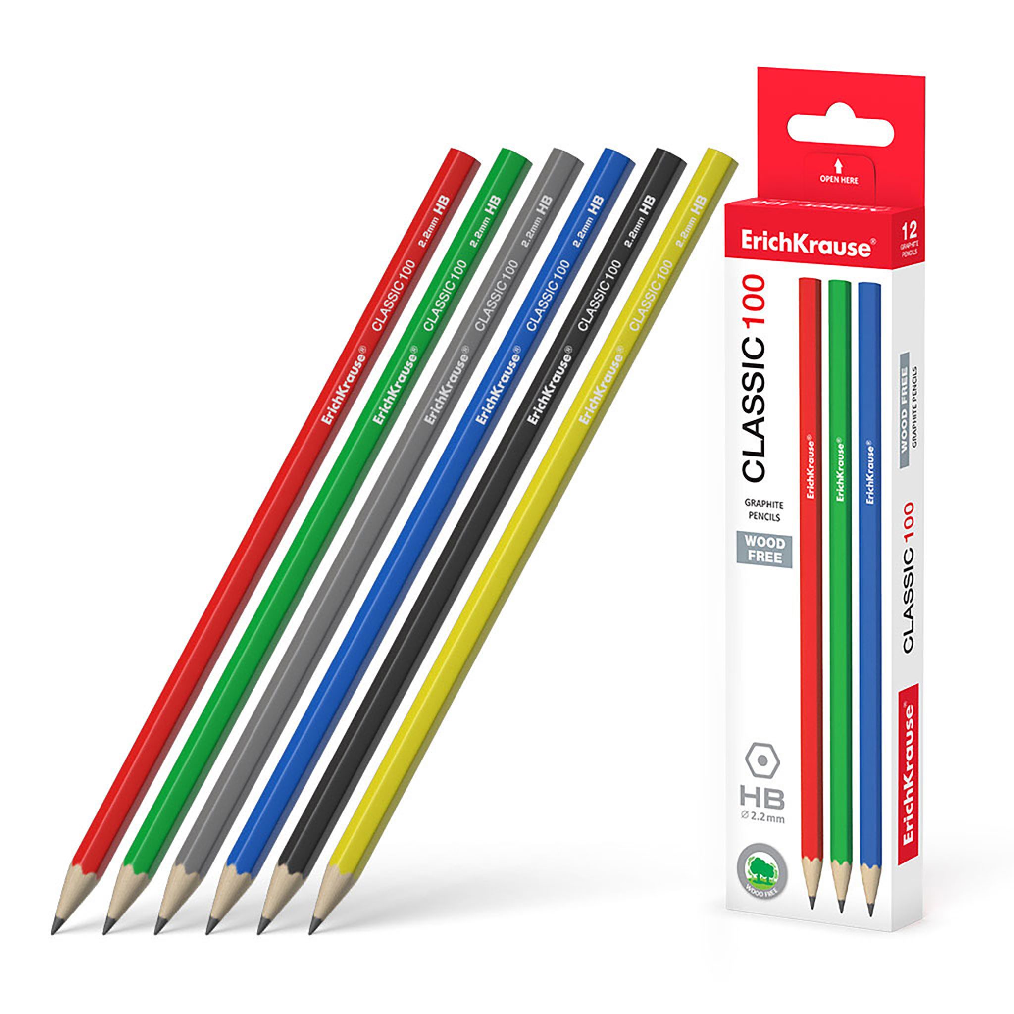 Erich Krause Bleistift, Bleistift Classic 100 HB Kunststoff Graphit Sechskantstift 12er Pack