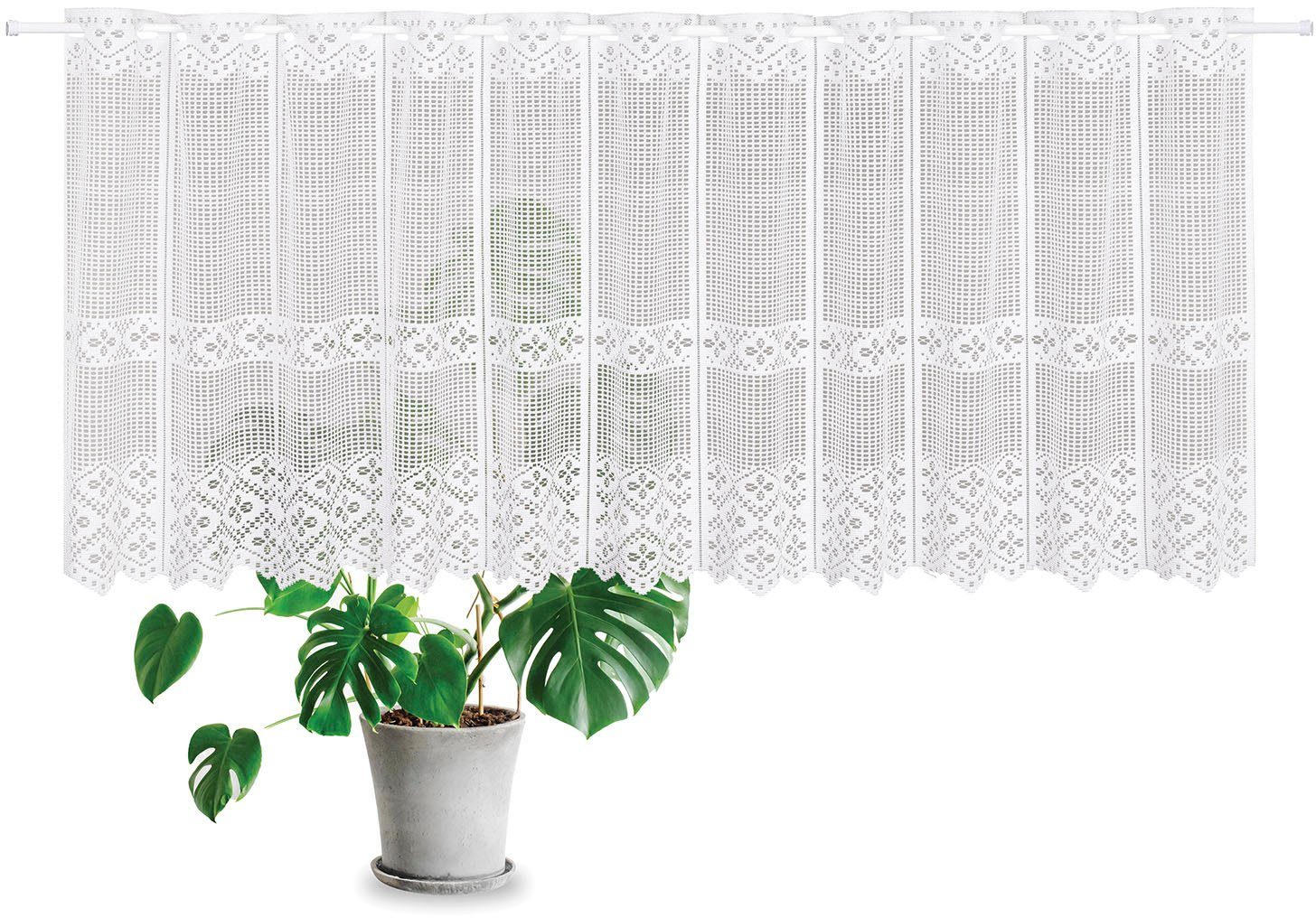 Gerster Scheibengardine Hanna (1 St), Durchzuglöcher, halbtransparent, Jacquard, SB-Jacquardbistro "Hanna" mit Vierecken