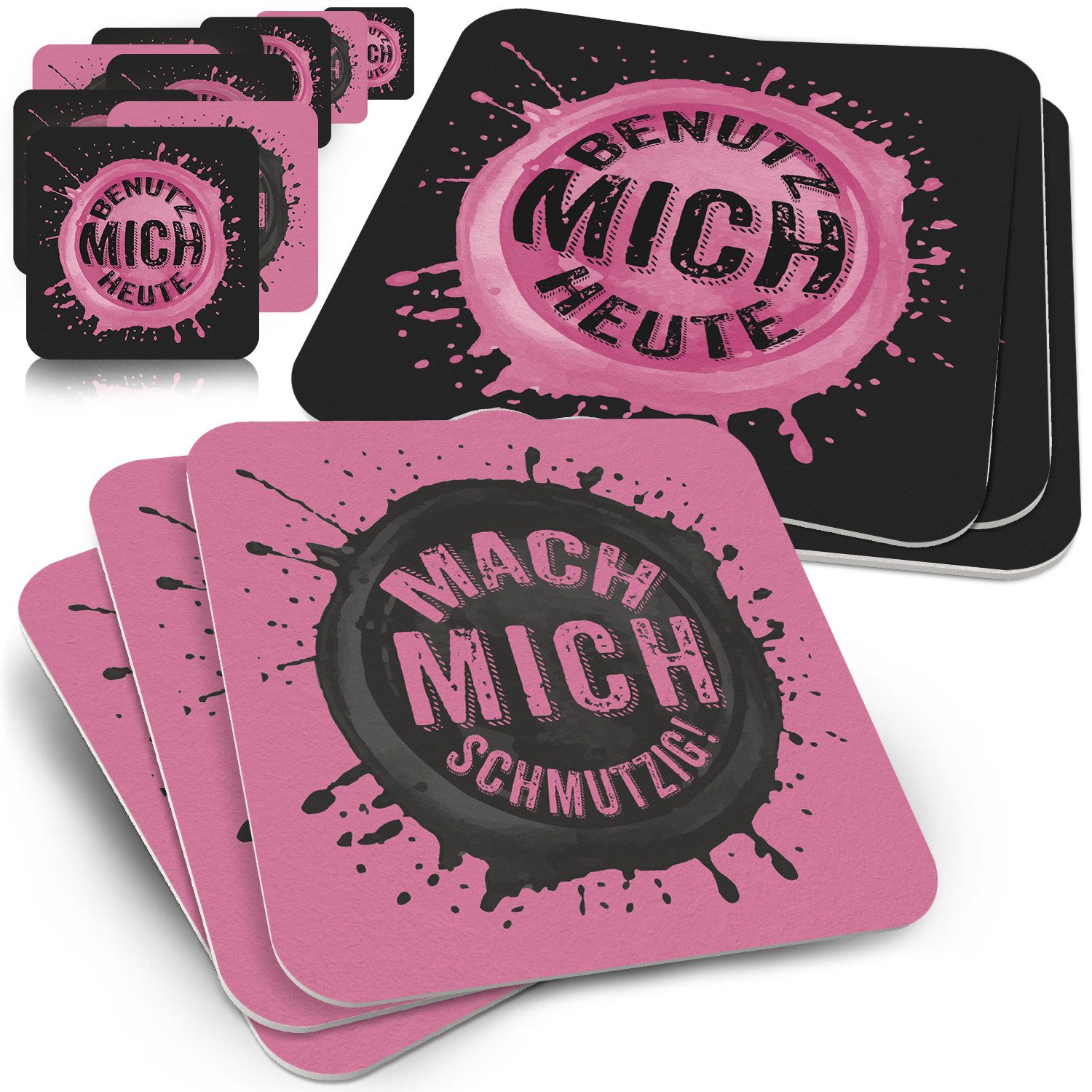 Bierdeckel mit Spruch "Mach mich schmutzig" & "Benutz mich heute" - 50 Stück
