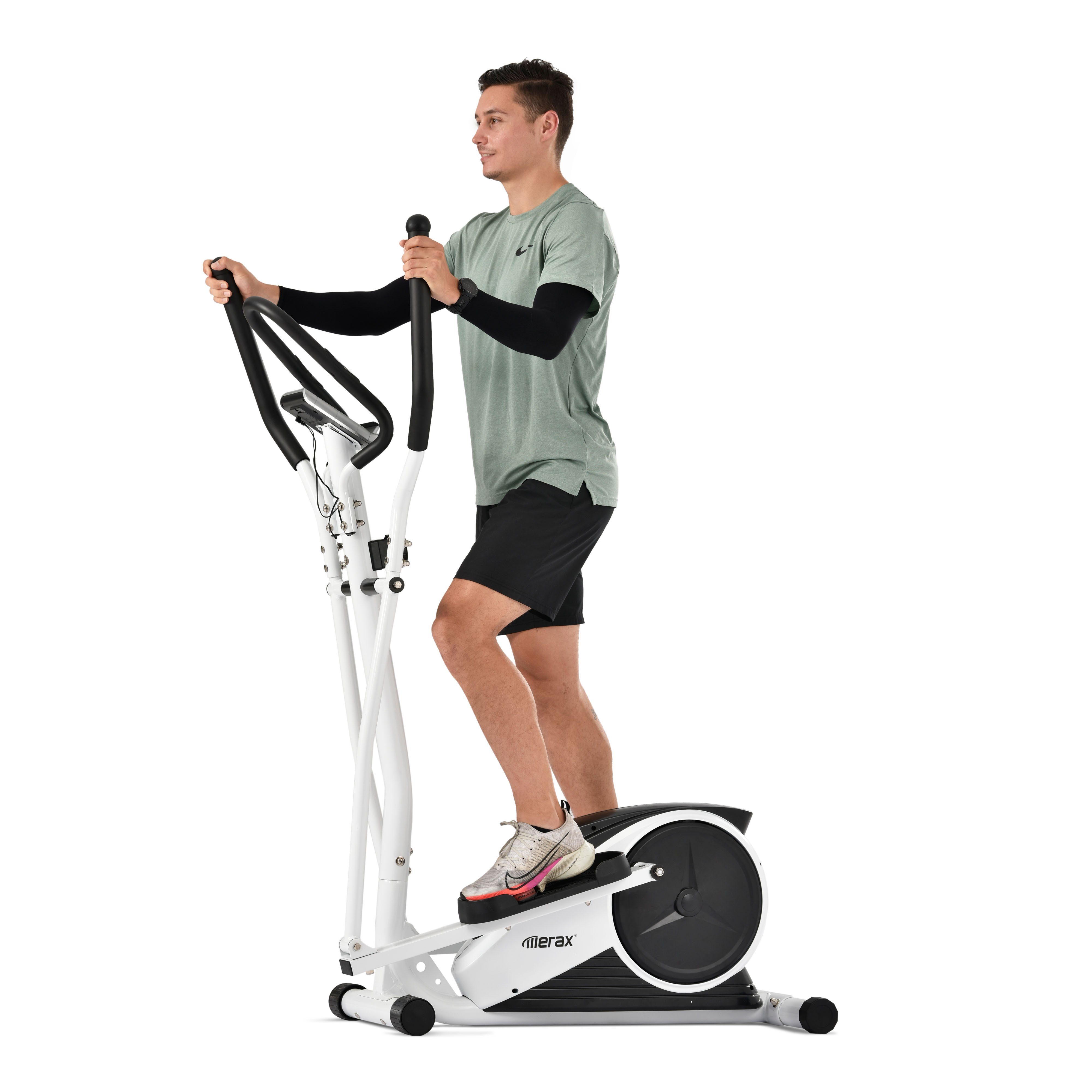 Merax Crosstrainer Lydia, Ellipsentrainer mit 10 kg Schwungrad, 8 Widerstandsstufen, Heimtrainer mit Bluetooth, Handpulssensoren für Zuhause