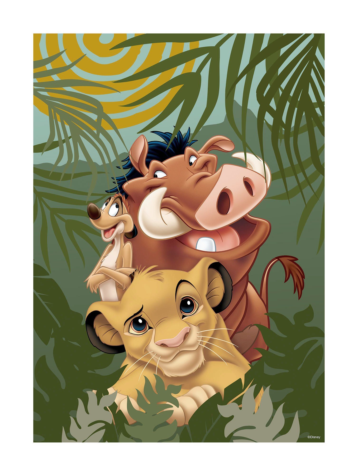 Komar Bild Lion King Carefree Trio, Disney (1 St), Wandbild zur Dekoration im Kinderzimmer - ohne Rahmen