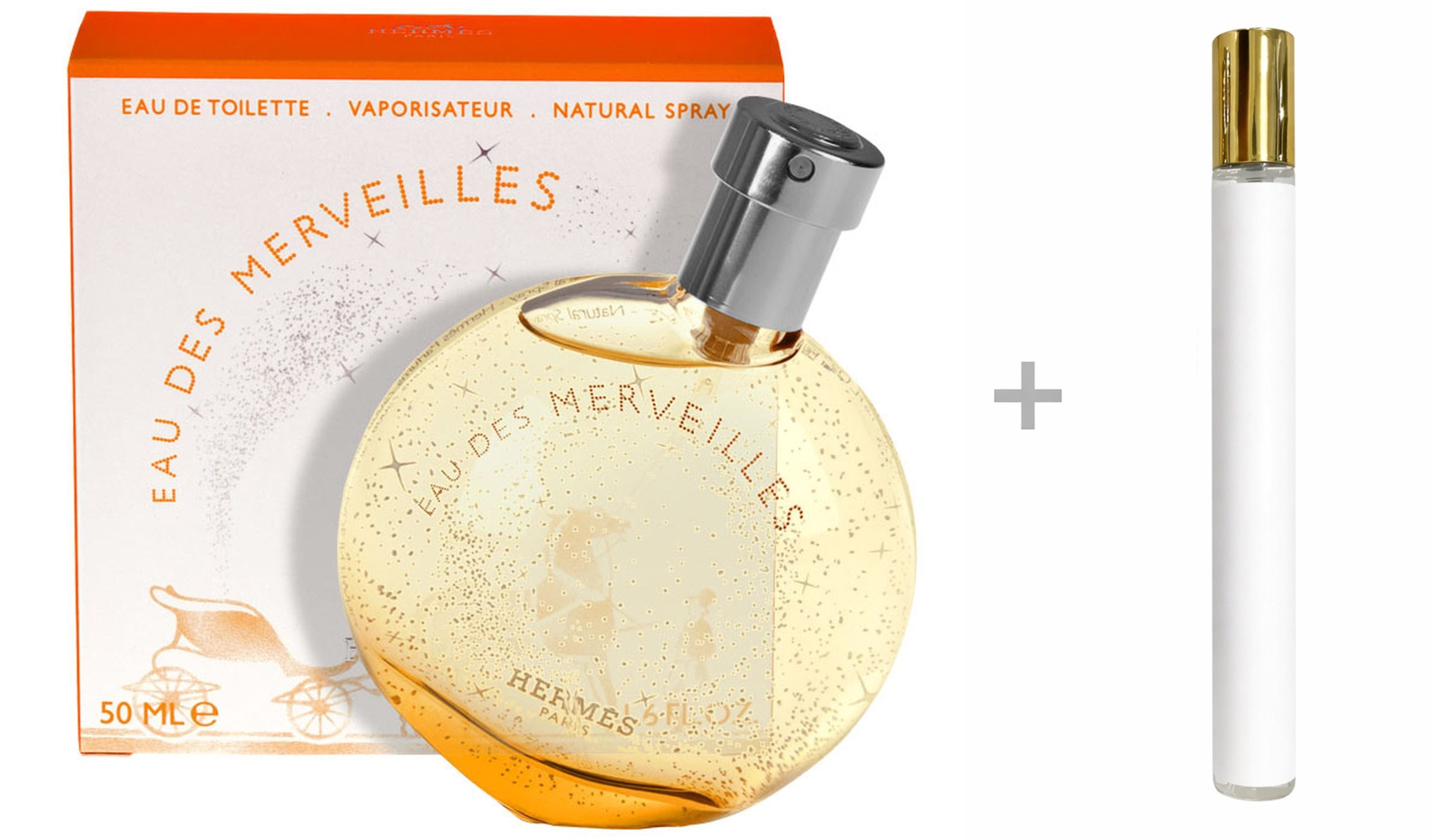 HERMÈS Duft-Set Eau des Merveilles Eau de Toilette (EDT) Damen Spray, Holzig-orientalischer Duft mit Orange und Zedernholz - mit Reiseduft