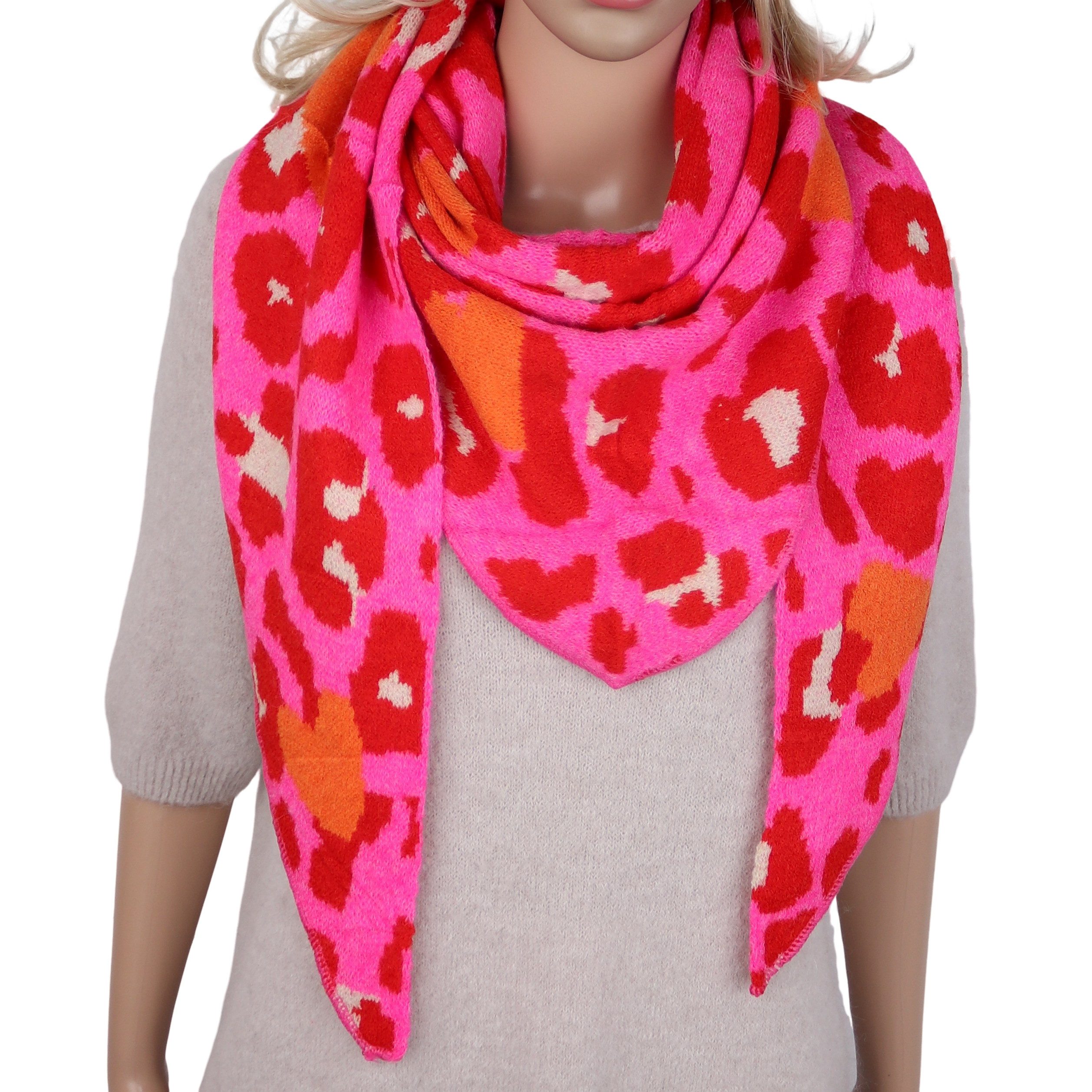 MIRROSI Dreieckstuch Damen Winterschal 180x65 cm – weicher Leo Schal mit Herz-Muster, (Neue Kollektion Herbst/Winter 2026), XXL Strickschal aus Viskose-Mix