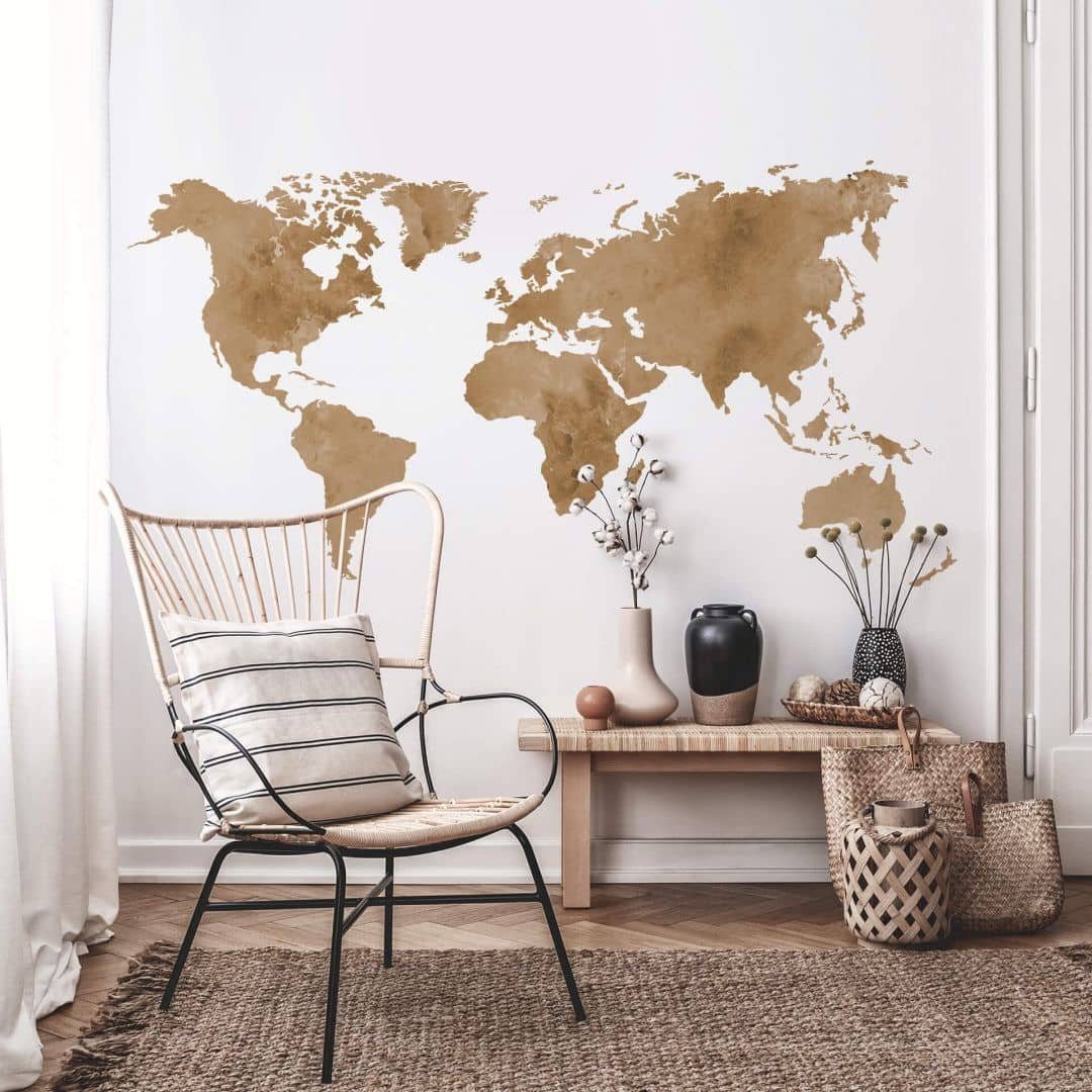 K&L Wall Art Wandtattoo Klebebilder Aquarell große Weltkarte Natur 160x82cm Wohnzimmer, Wandbild selbstklebend, entfernbar