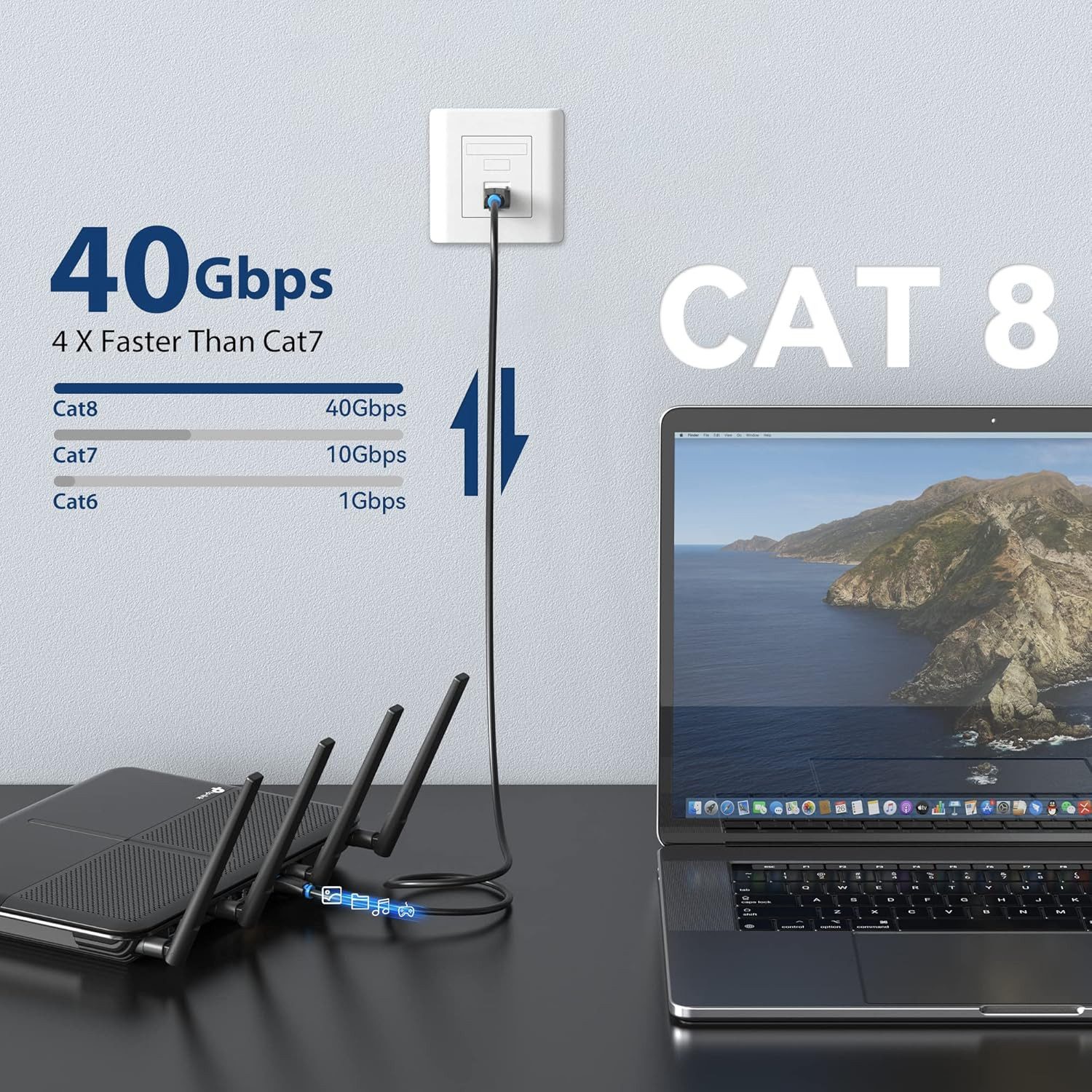 VENTION Cat 8-Ethernet-Kabel High-Speed-Internet-Netzwerk-Patchkabel LAN-Kabel, (500 cm) – Bild 2 von 5