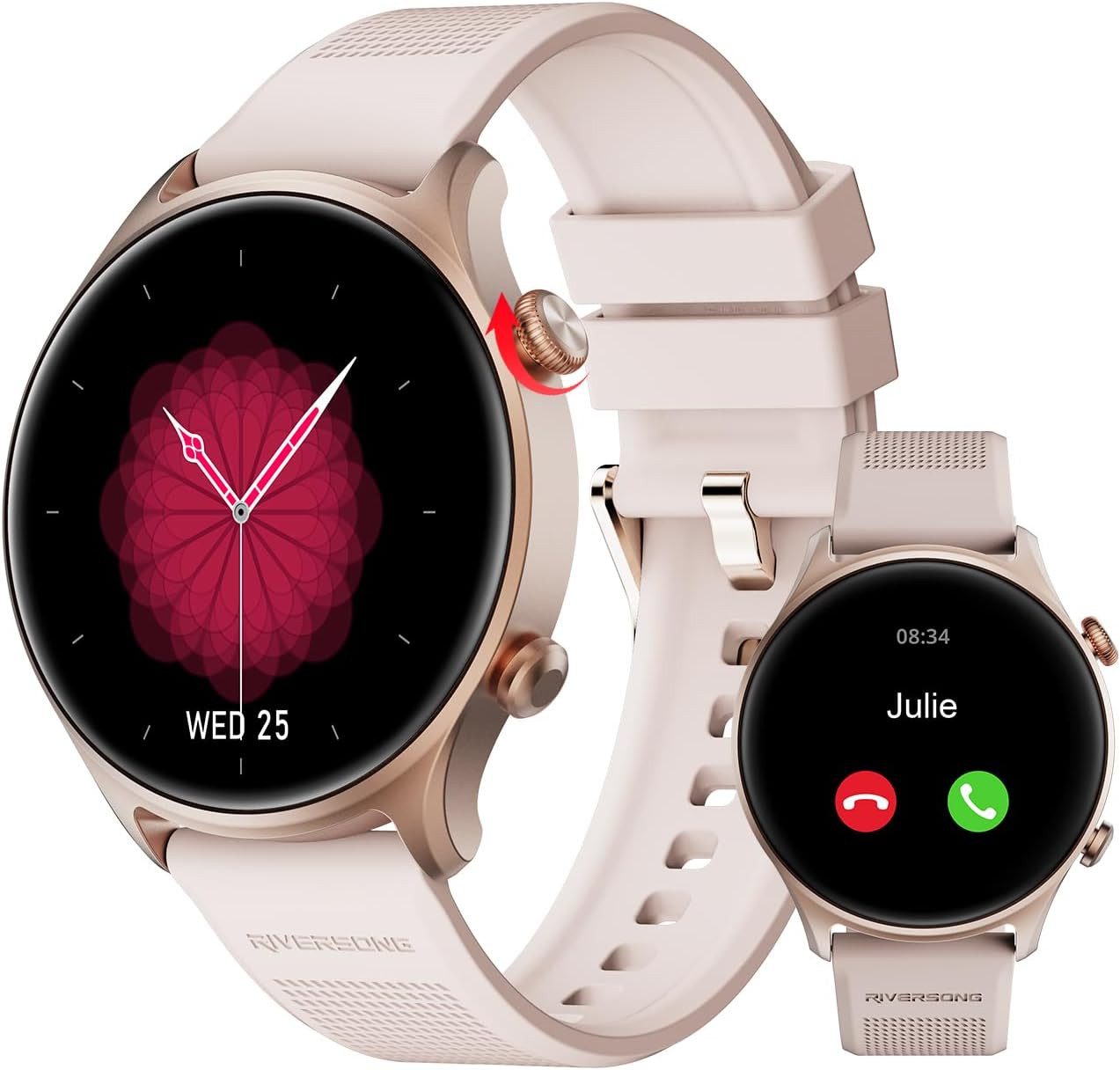 RIVERSONG Motive 7C Smartwatch (3,8 cm, android ios), Smartwatch mit Anruf Funktion Fitness Tracking und 1,52 Zoll Display