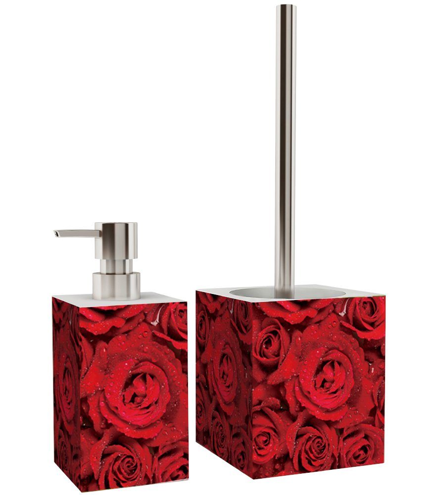 2-tlg., & auswechselbarer und tlg., 2 WC-Bürste hochwertig Rosen, Pumpe, Badaccessoire-Set Sanilo Bürstenkopf, stabile Seifenspender, modern