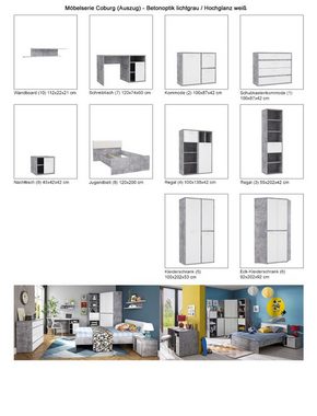 expendio Jugendzimmer-Set Coburg 21, (Spar-Set, 7-St), Betonoptik / Hochglanz weiß mit zahlreichen Stauraummöglichkeiten