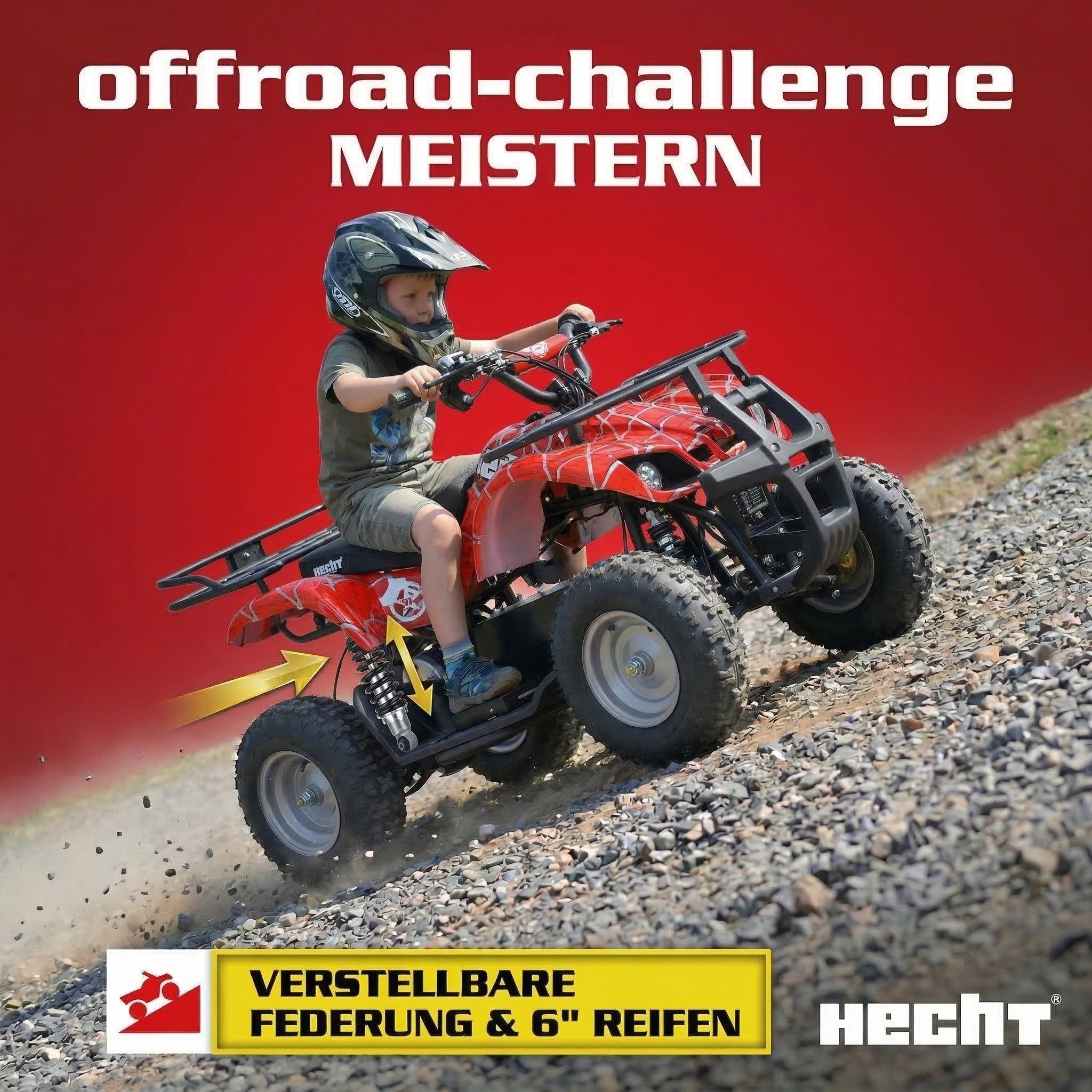 Hecht Elektro-Kinderquad 1000W bis 25 km/h 36V/12Ah Akku, Belastbarkeit 65 kg, Scheibenbremsen, Einstellbare Federung