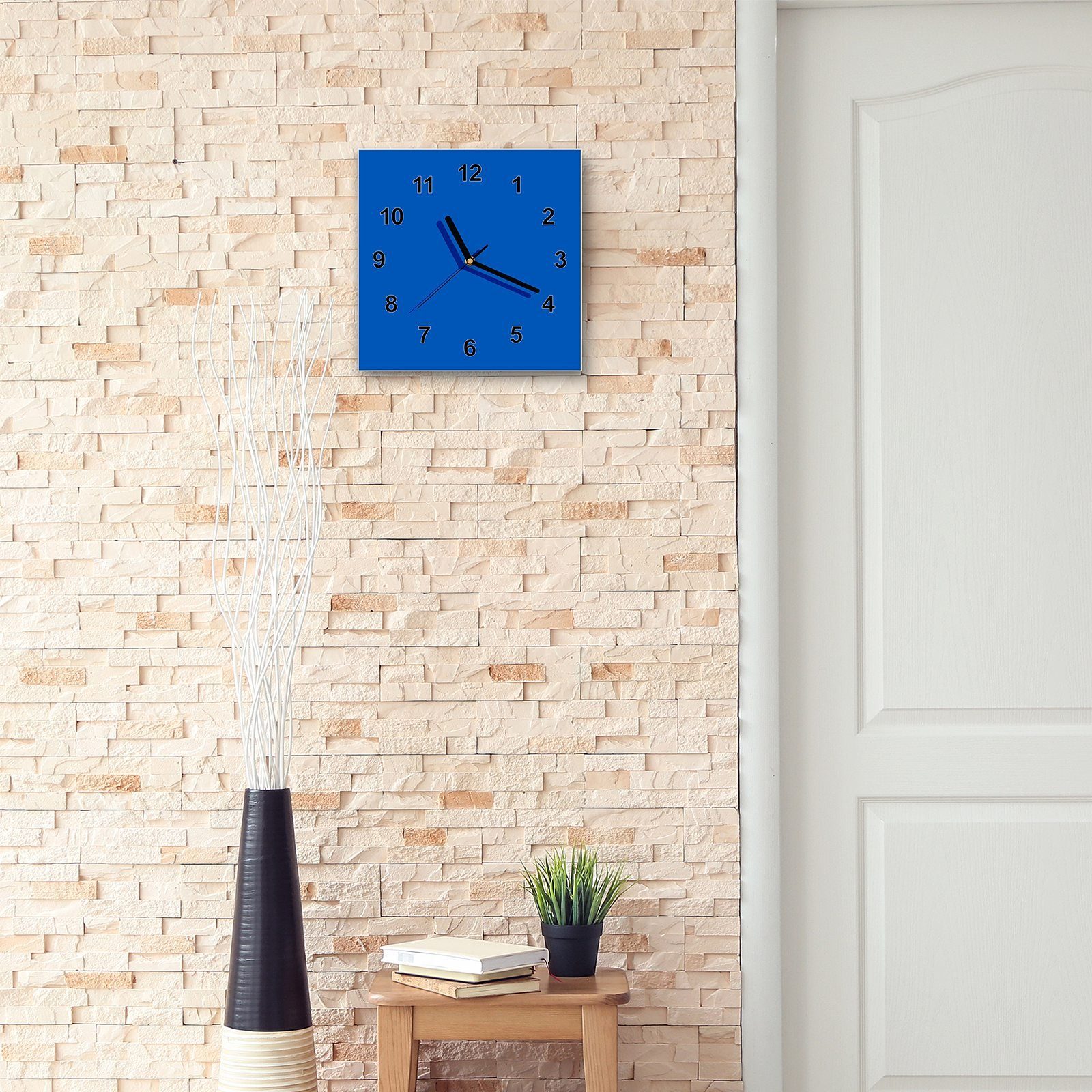 Hintergrund Blauer Wanduhr 30 cm mit Motiv Wandkunst Größe 30 I Glasuhr x Primedeco Wanduhr