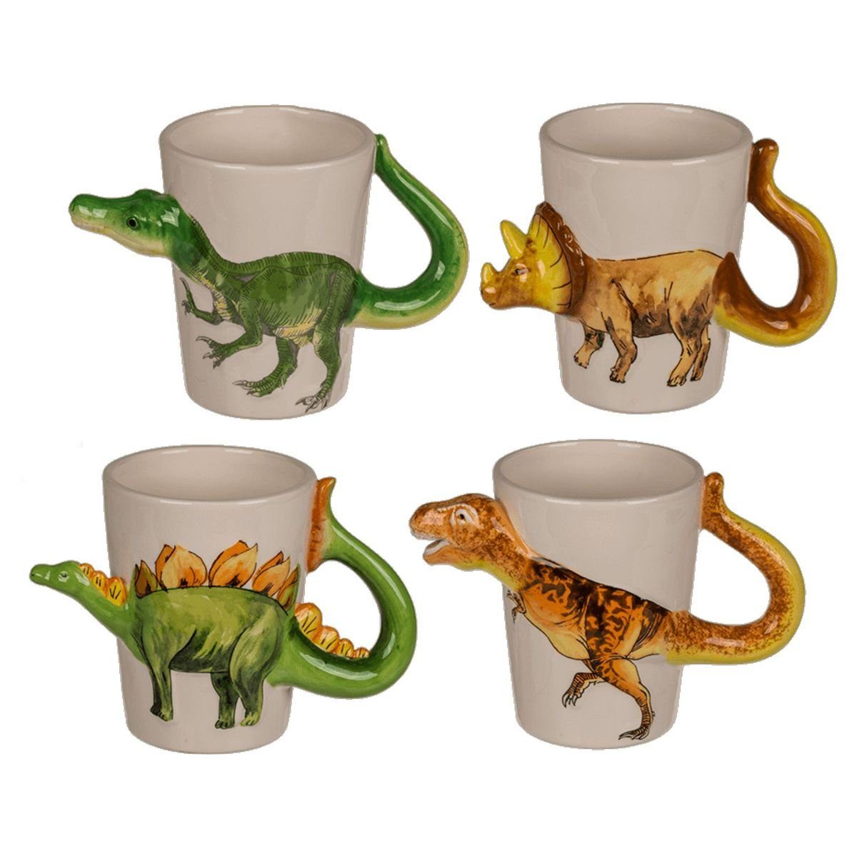 Marabellas Shop Tasse Kaffetasse ca. 250 ml mit 3D Dino Design Tasse Dinosaurier Kindertasse, Keramik, mit 3D Darstellung