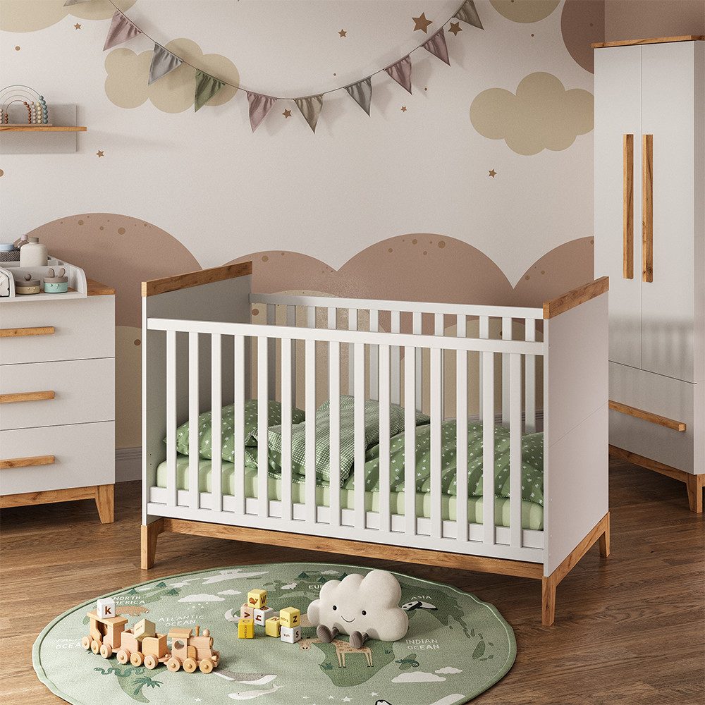 VitaliSpa® Babymöbel-Set Malia, Weiß/Eiche/Eiche, 4er Set, (5-tlg., 5-er Set)