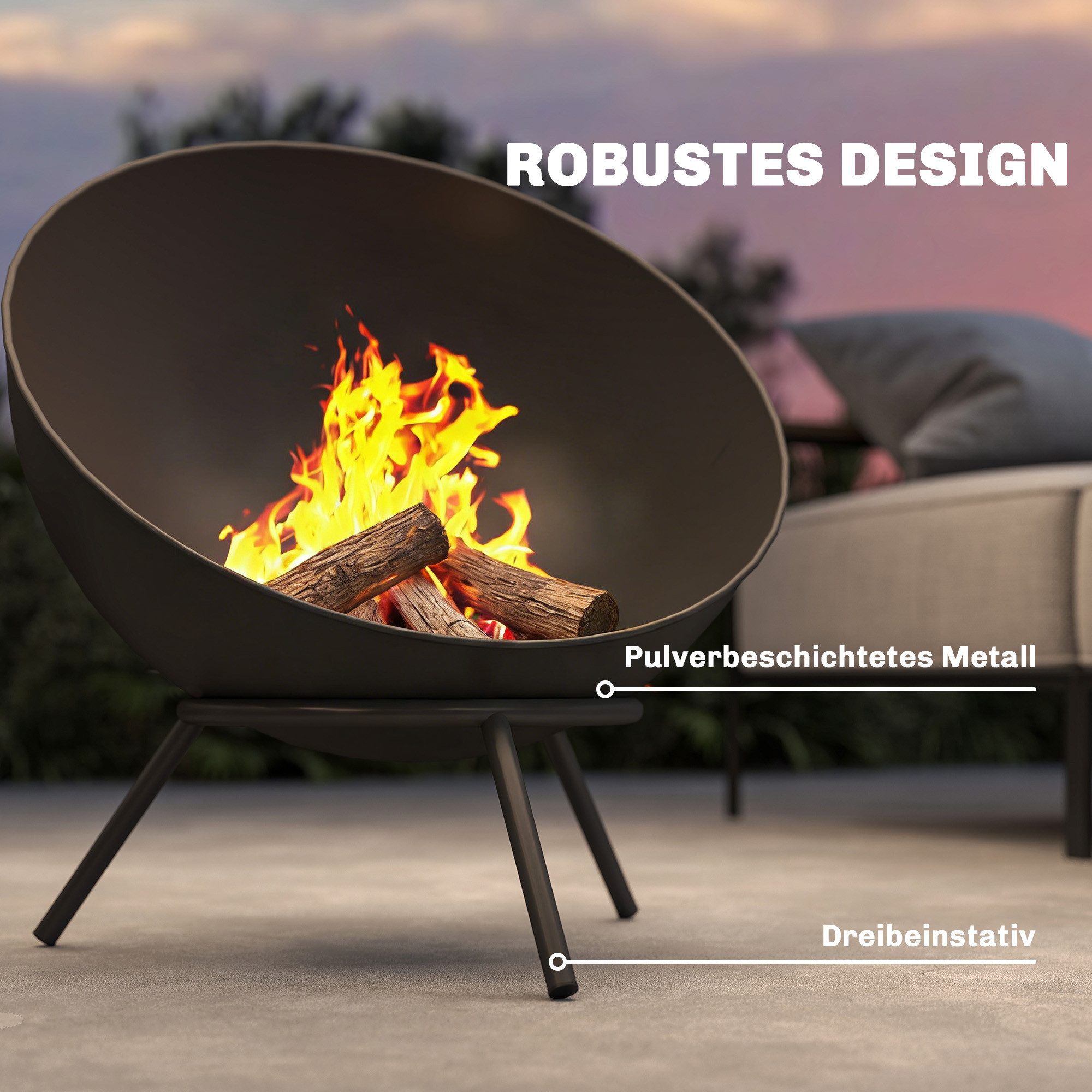 Outsunny Feuerschale Kohlegitter Ständer Feuerkorb für Garten, Balkon Terrasse, (Feuerstelle, 1-St., Feuerschalen), für Outdoor BBQ Camping Schwarz – Bild 5 von 5