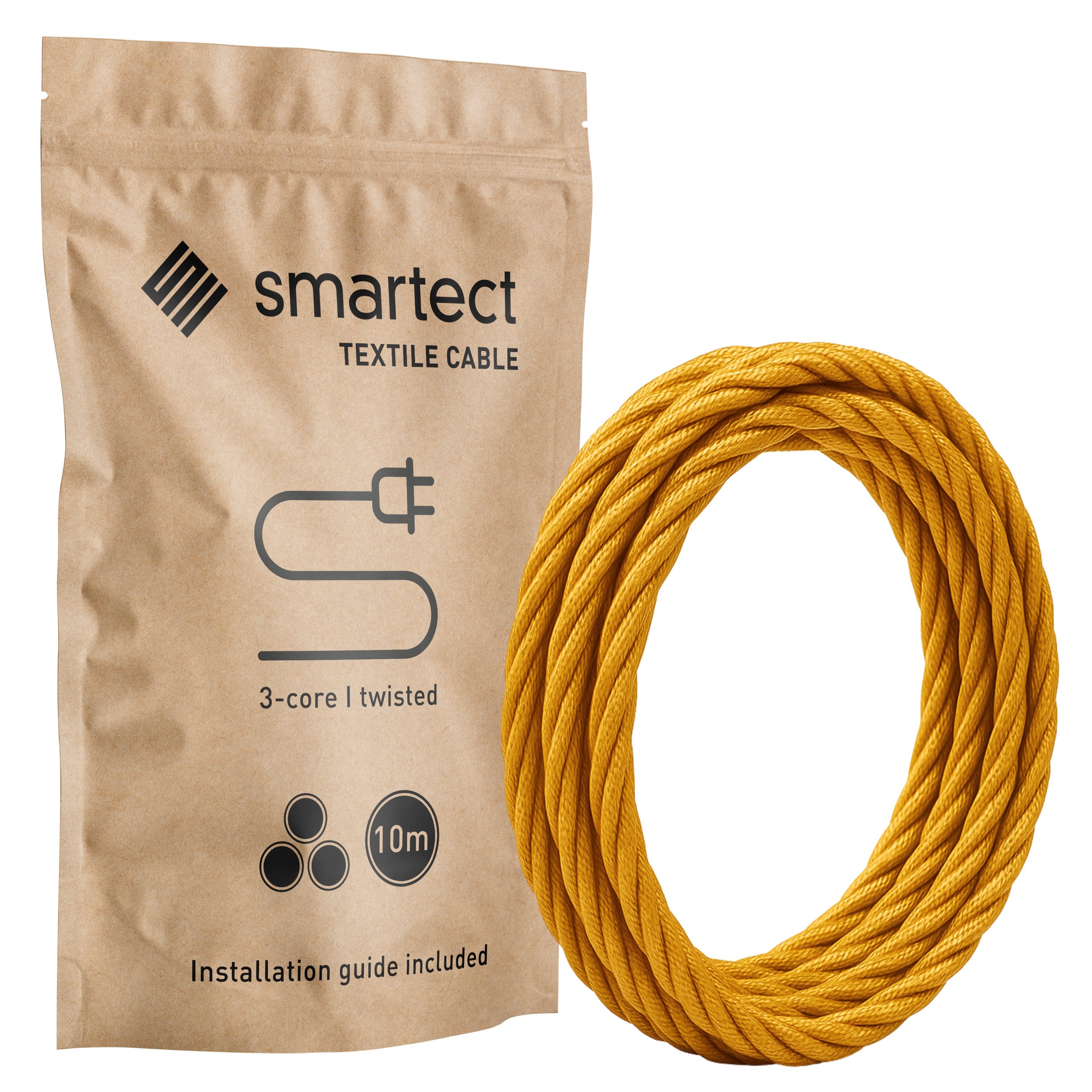 smartect smartect Textilkabel Twisted (3 x 0.75 mm) Stromkabel, (1000 cm), Stoffkabel Elektro für eigenes DIY-Projekt