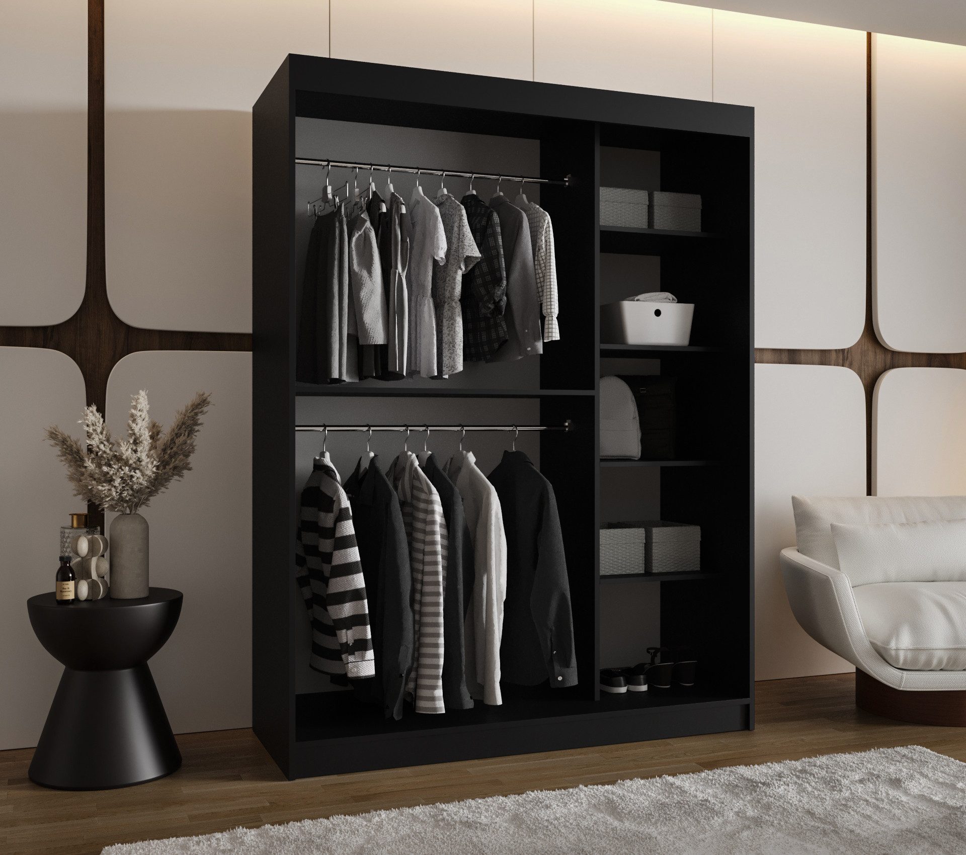 ABIKS MÖBEL Schwebetürenschrank BAHRAJN 2 Schlafzimmerschrank - mit Schiebetüren Kleiderstange Regalen