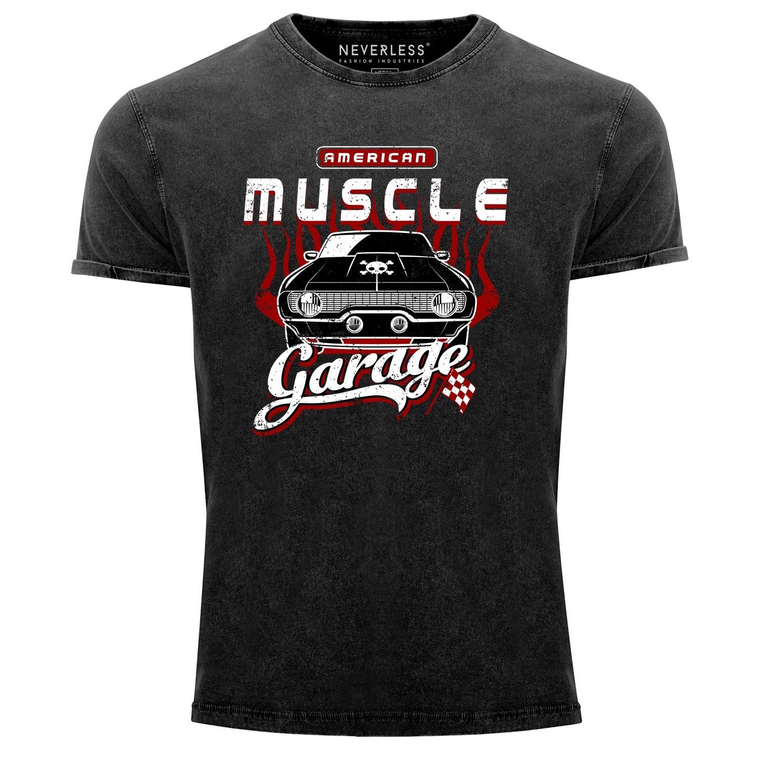 Cooles Fit Herren Print-Shirt T-Shirt Slim Used Car Print Neverless® Look Retro Neverless Angesagtes American Shirt Muscle Vintage schwarz mit