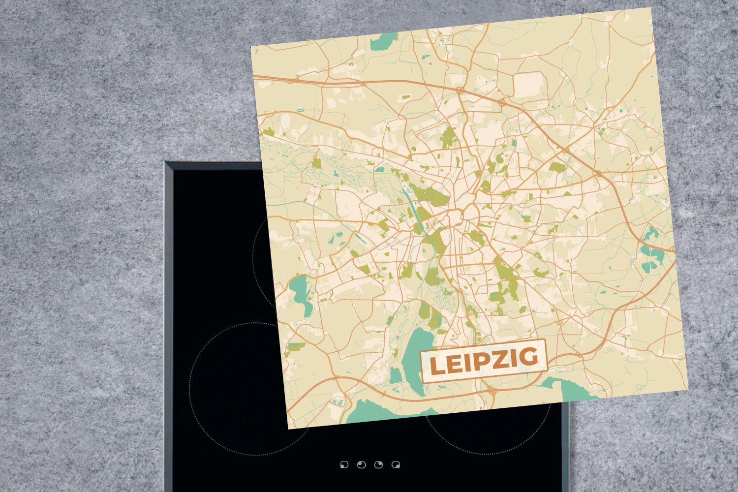 Leipzig cm, Vintage Karte Herdblende-/Abdeckplatte Arbeitsplatte tlg), für Vinyl, MuchoWow 78x78 Ceranfeldabdeckung, Stadtplan, (1 - - - küche