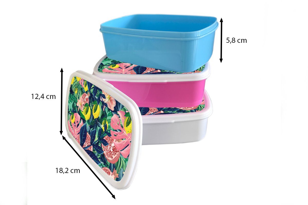 MuchoWow Lunchbox Blumen Erwachsene, Brotdose, weiß und (2-tlg), für Früchte Farben, Brotbox Mädchen Kunststoff, für - und - Kinder Jungs