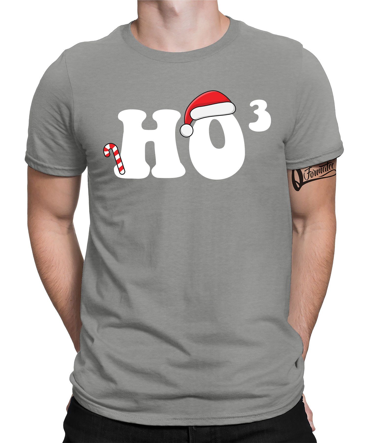 Quattro Formatee Kurzarmshirt Ho³ - Weihnachten X-mas Christmas Herren T-Shirt (1-tlg) Heather Grau