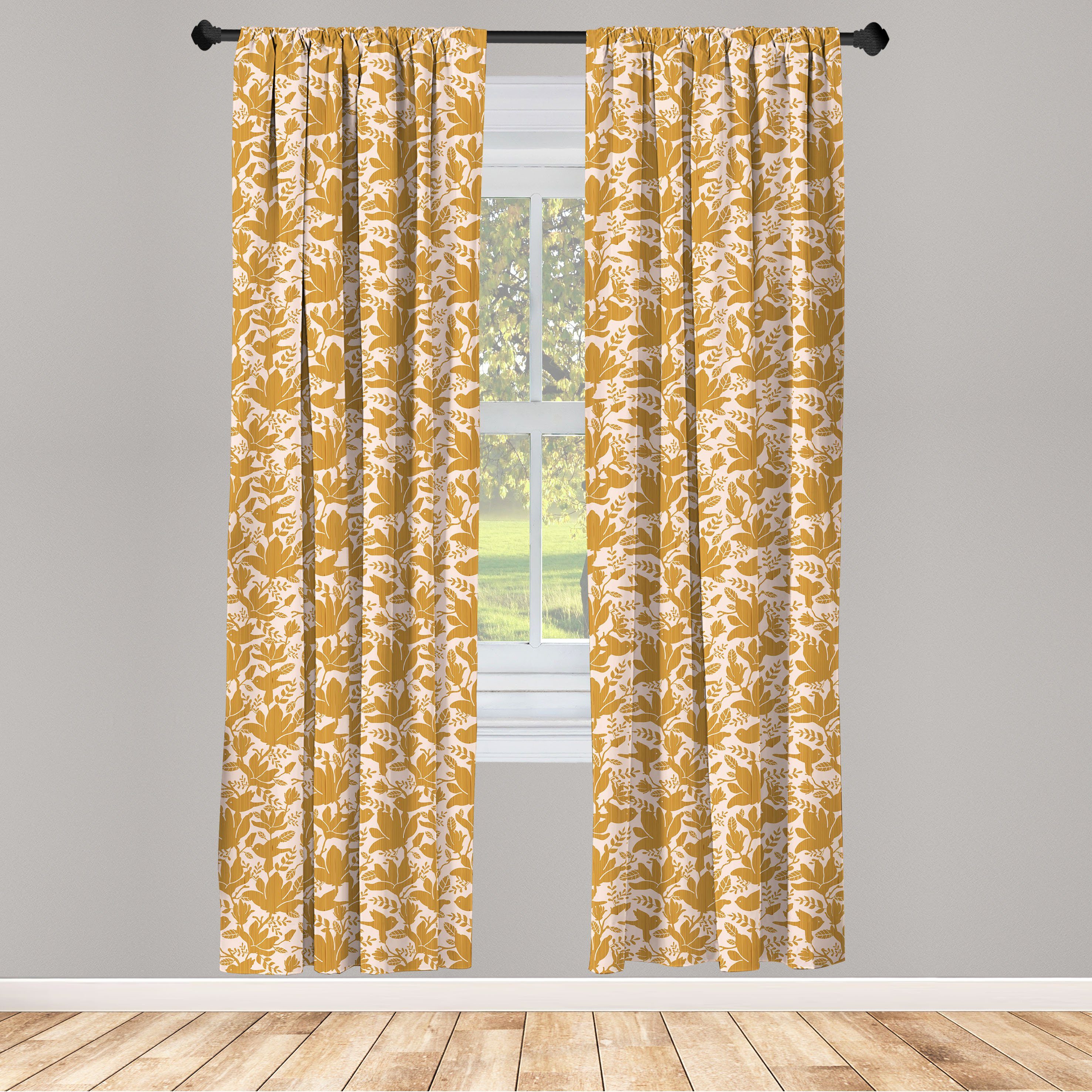 Gardine Vorhang für Wohnzimmer Schlafzimmer Dekor, Abakuhaus, Microfaser, Floral Schablonendruckmuster