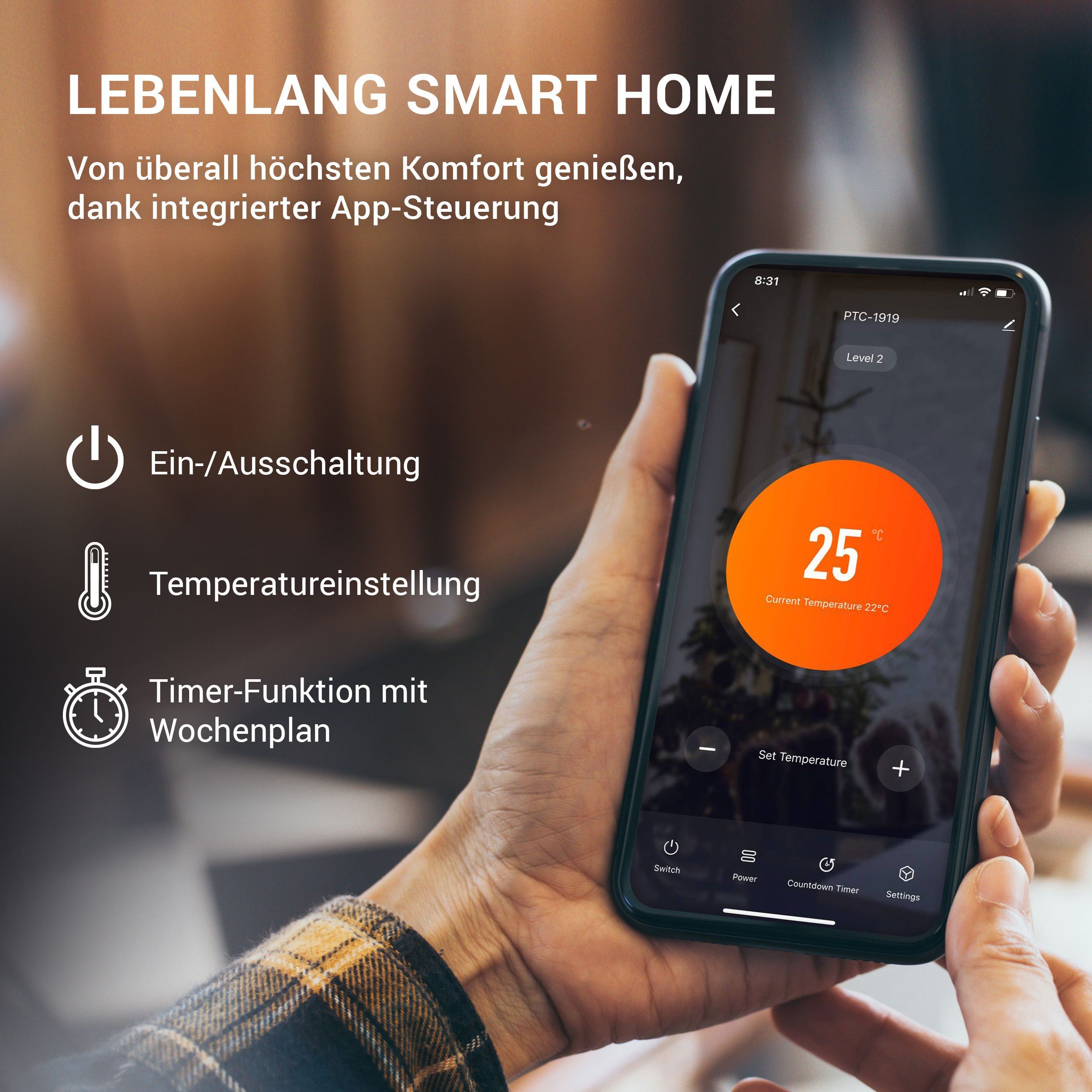 energiesparend Wochenplan, Fernbedienung, mit Keramik Modi, Einstellung Heizlüfter WiFi 16-37 App 2000W, - 3 inkl. Elektro-Heizkörper leise App-Steuerung Lebenlang &