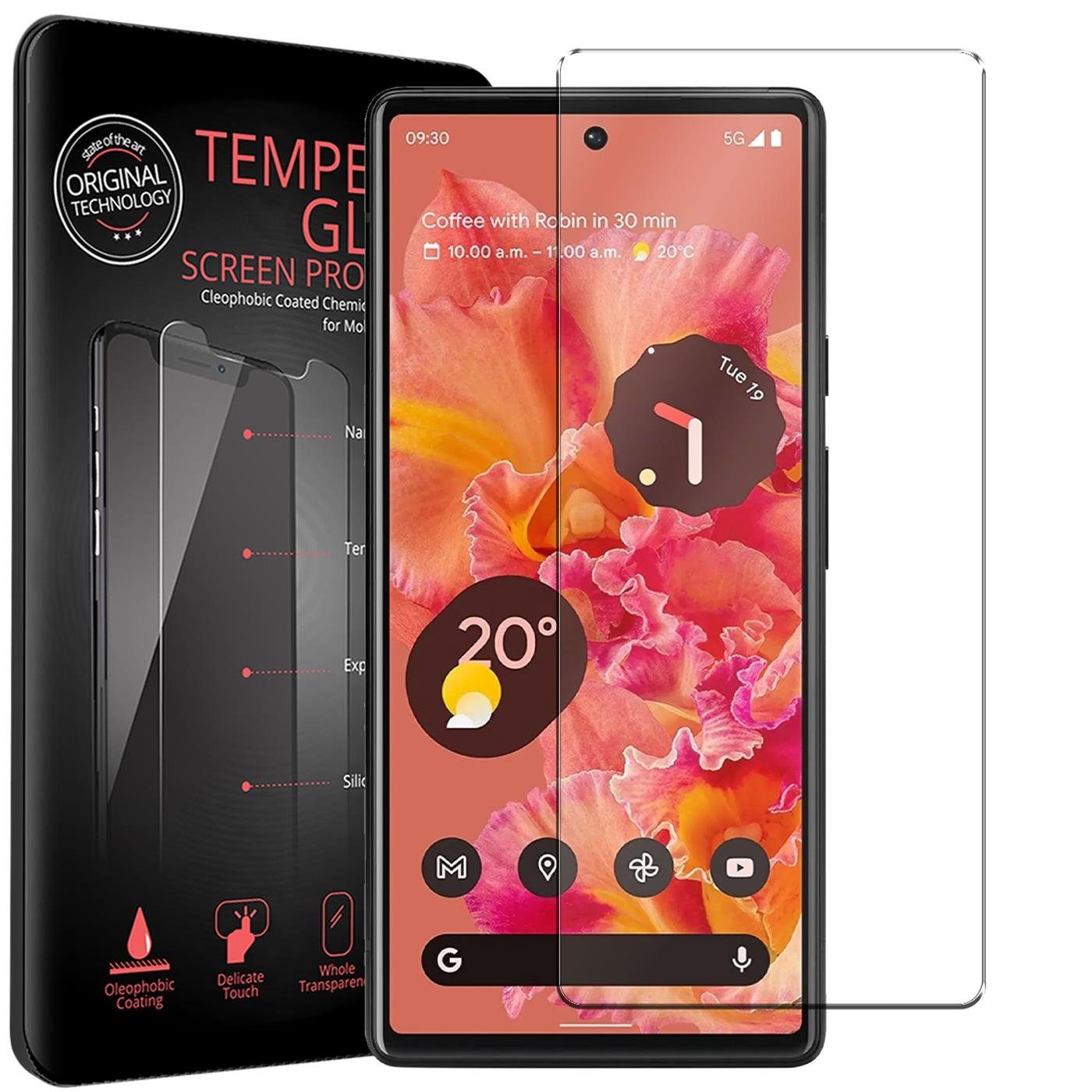 CoolGadget Schutzfolie Panzerfolie für Google Pixel 6, (9H Härtegrad, 2x Schutzglas, 1xReinigungset), Displayfolie Panzer Schutzfolie 2 Stück für Google Pixel 6 Glas Folie