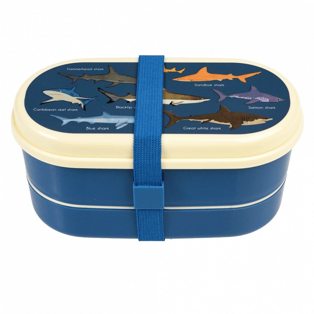 Lunchbox Bento Brotdose Hai 17x9x8cm 2 Fächer Löffel & Gabel Gummiband