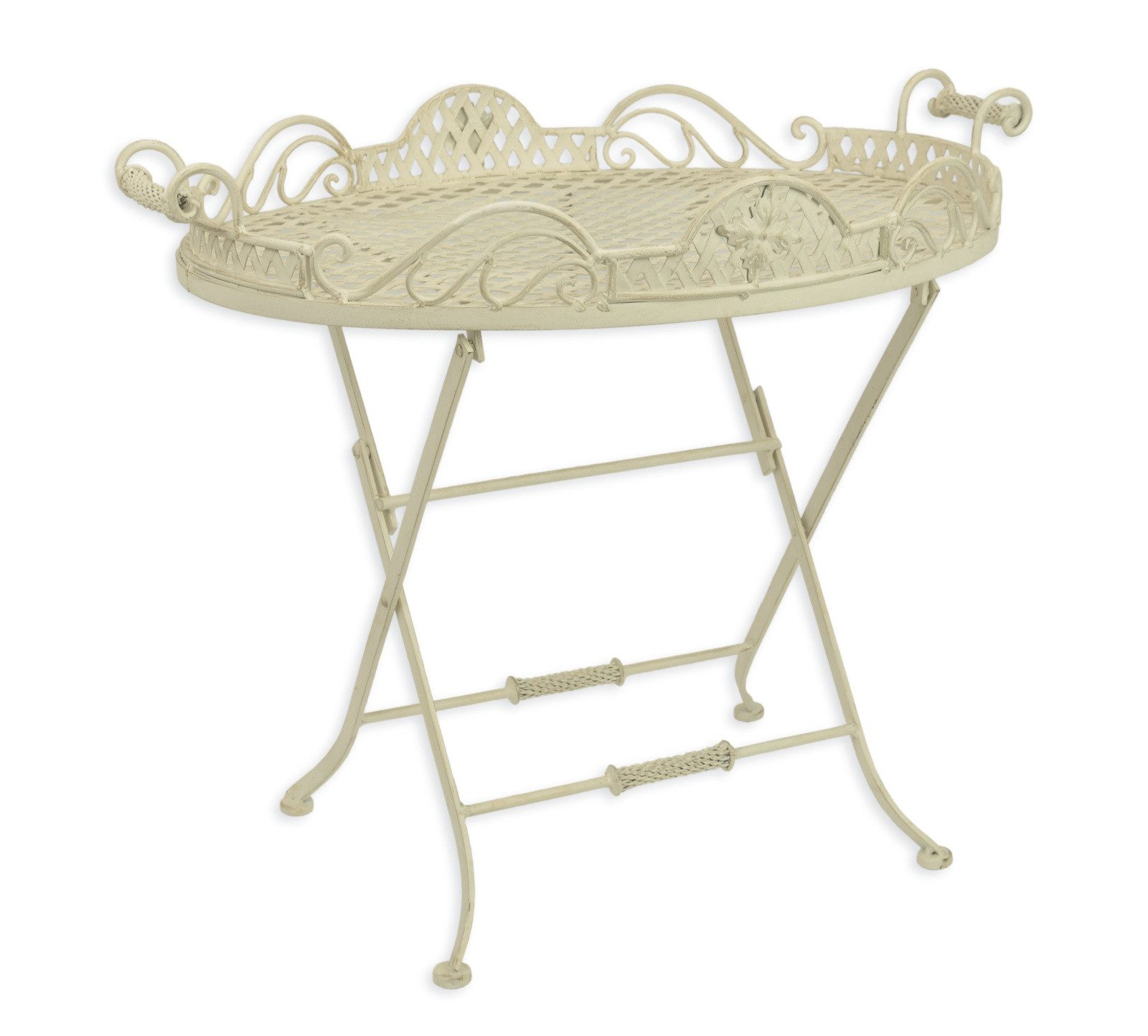 Aubaho Dekoobjekt Tisch Butler's Tray Eisen weiß Klapptisch Retro Design Dekoration