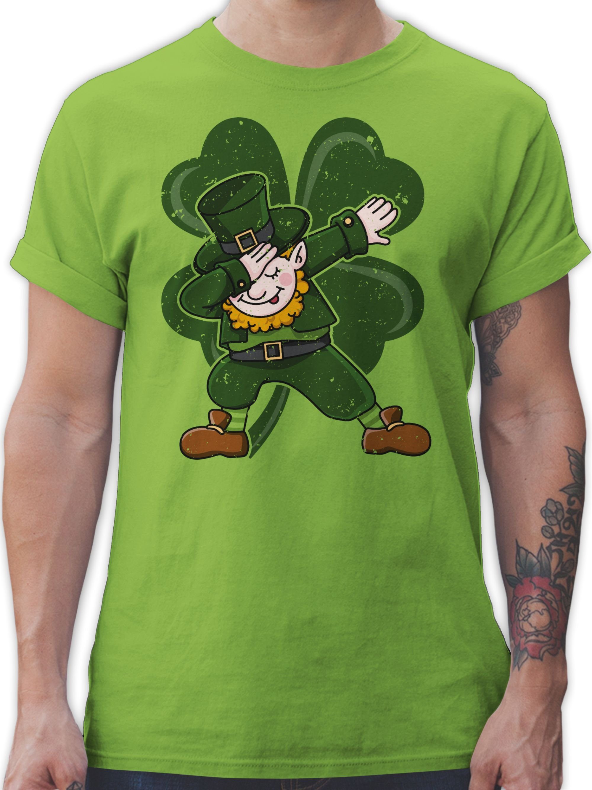 Shirtracer T-Shirt Dabbing Leprechaun mit Kleeblatt St. Patricks Day 02 Hellgrün