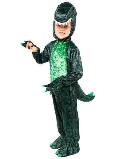 Amscan Kostüm Dinosaurier Kostüm "Dark Dino" für Kinder - Grün, Urzeit Tierkostüm