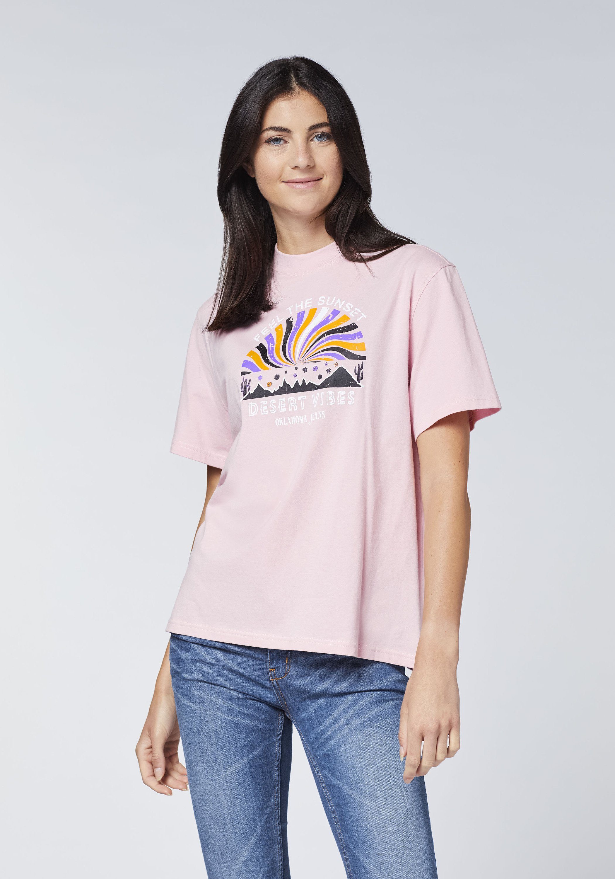 Oklahoma Jeans Print-Shirt Desert-Motiv Nectar 14-2305 mit Pink