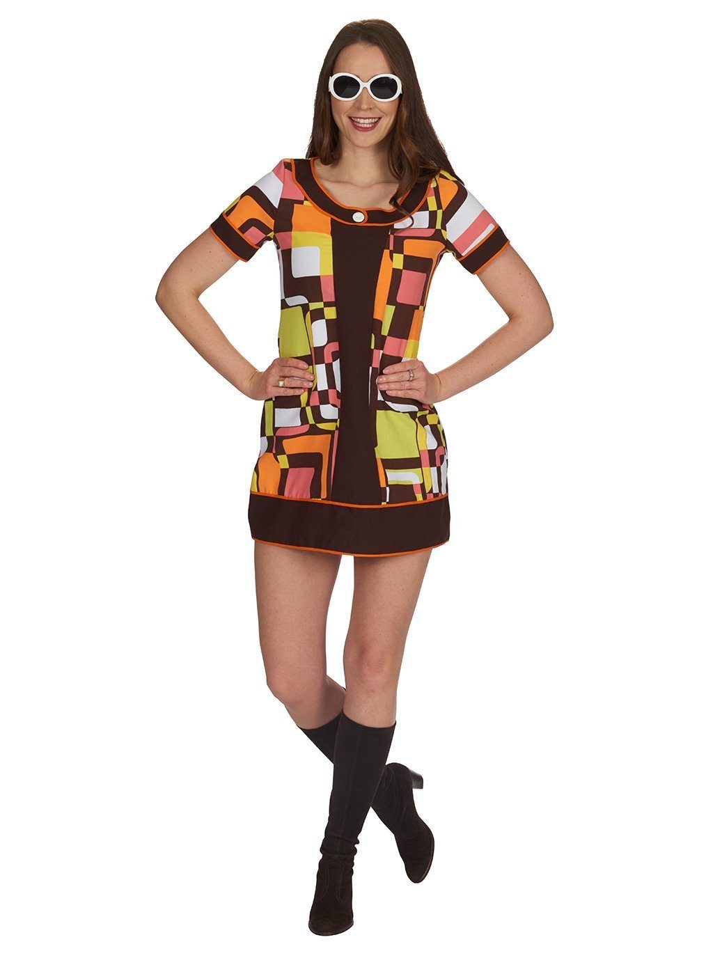 Metamorph Hippie-Kostüm 60er Retro Kleid - Fasching Hippie Kostüm Karneval, Hippes Mini-Kleid aus den Swinging Sixties