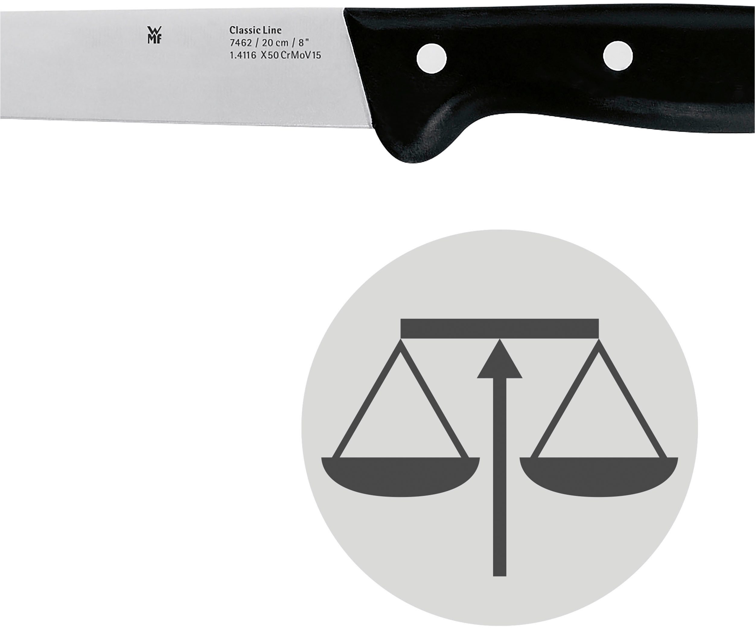 WMF Fleischmesser Classic Line, 20 cm, langlebiger Spezialklingenstahl, genieteter Griff