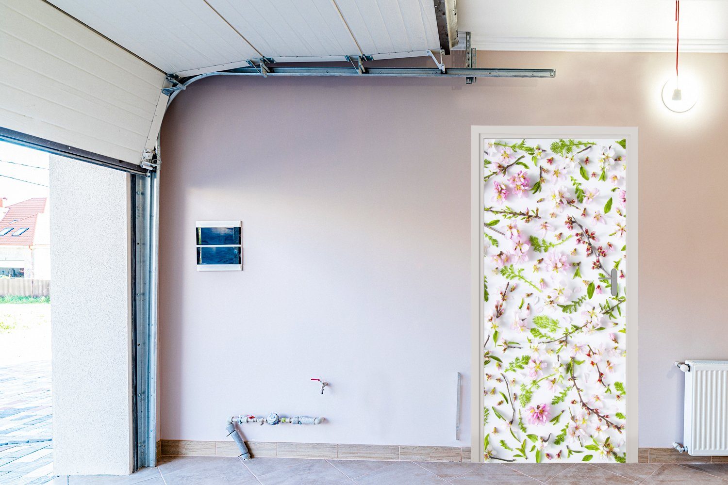 MuchoWow Türtapete Ein Fototapete weißes bedruckt, rosa Matt, und für Blumenmuster, Türaufkleber, Tür, (1 St), 75x205 cm
