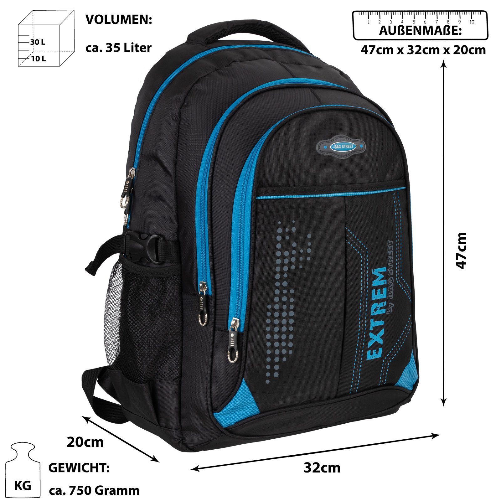 BAG STREET Rucksack Rucksack Damen Herren Sport Schulrucksack Freizeit Reise Arbeit, Freizeitrucksack, Sportrucksack, Businessrucksack