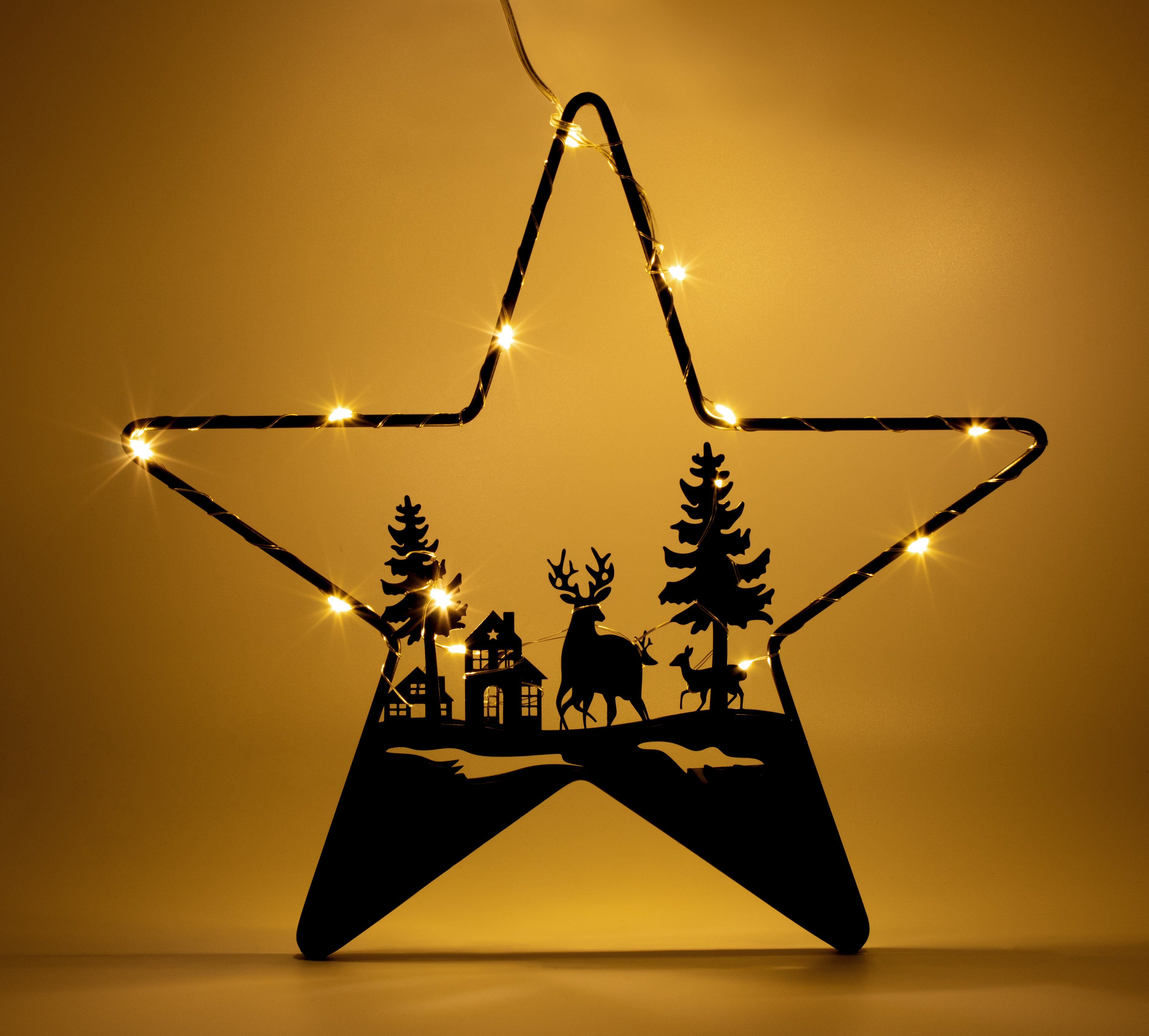 Spetebo Hängedekoration LED Stern Silhouette schwarz mit Weihnachts Motiv ( günstig online kaufen