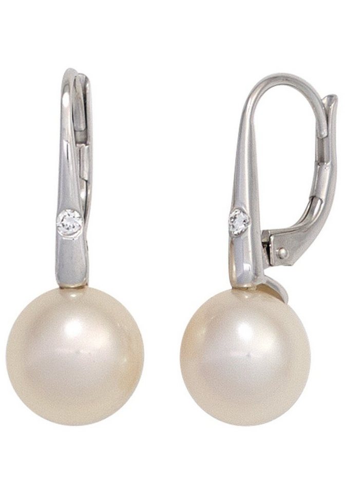 JOBO Perlenohrringe, 585 Weißgold 2 Dia... JOBO Perlenohrringe, 585 Weißgold 2 Dia...