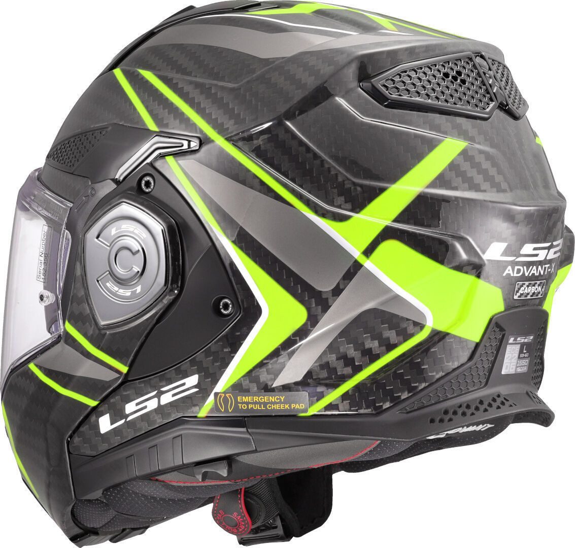 LS2 Motorradhelm FF901 Advant X Carbon Future II Klapphelm, vorbereitet für Kommunikationssystem,Notfallsystem-Polsterung (EQ
