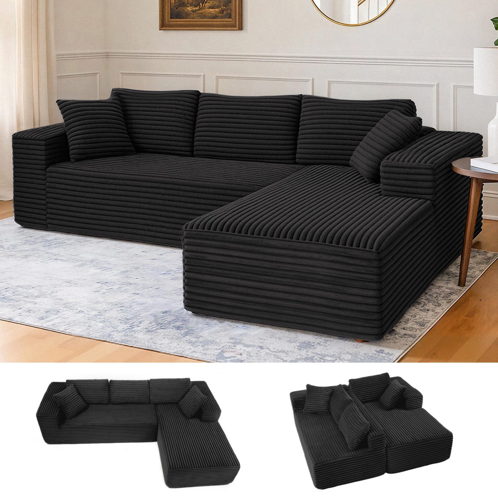 COMHOMA Sofa Big-Sofa, L-förmige Sofa, Couch Ecksofa, Chaiselongue Schlafsofa, mit tiefer Sitzfläche und breiten Armlehnen, Cordstoff