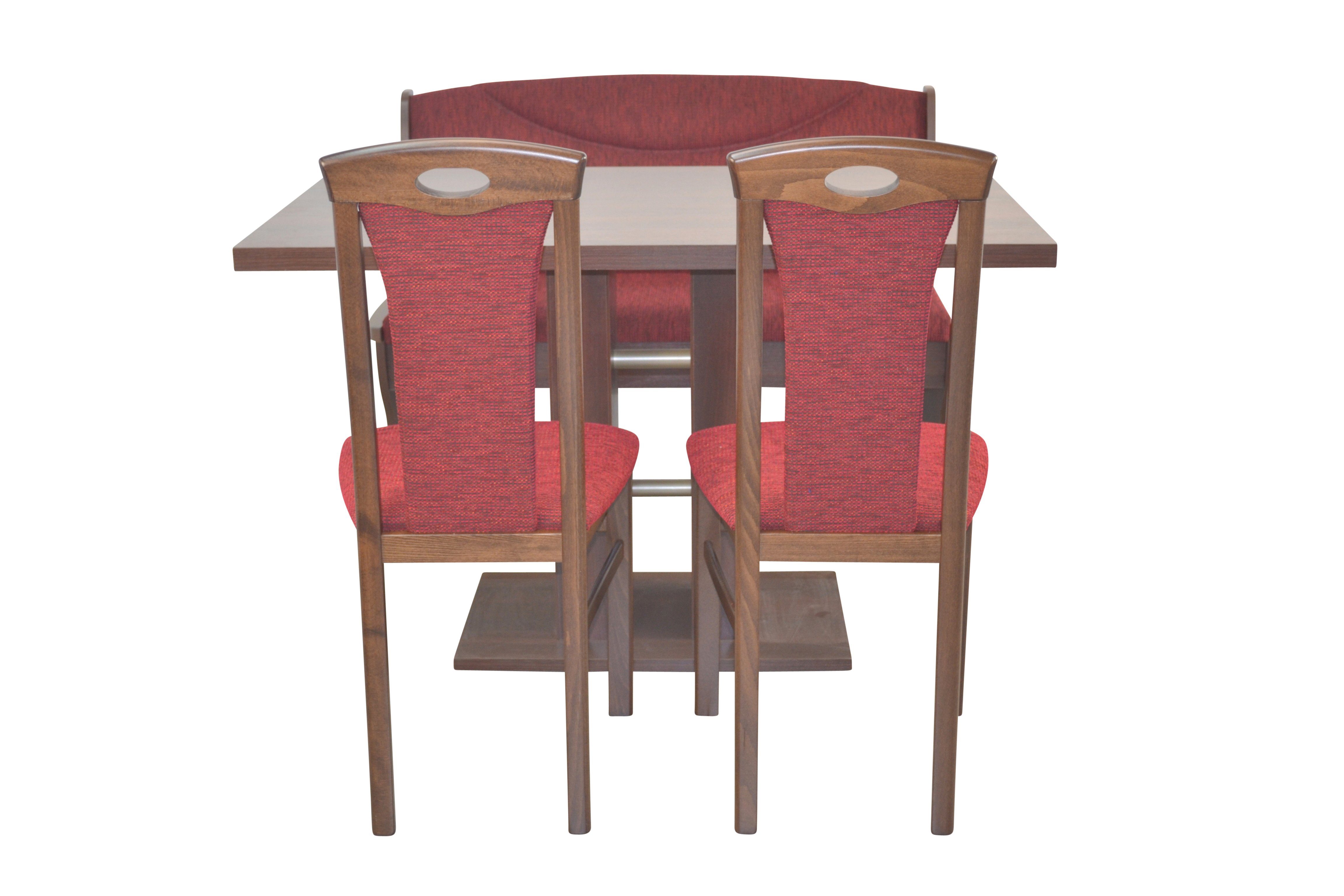 Stühlen, und Essgruppe 4teilig, (Spar-Set, Set) Sitzgruppe Sitzbank Esstisch, Nussbaum-NB/bordeaux aus bestehend 4teiliges moebel-direkt-online