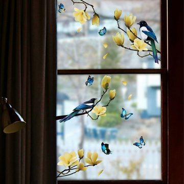 Fivejoy Fensterbild Baum Zweig Blume Vogel Statischer Aufkleber Glas Aufkleber