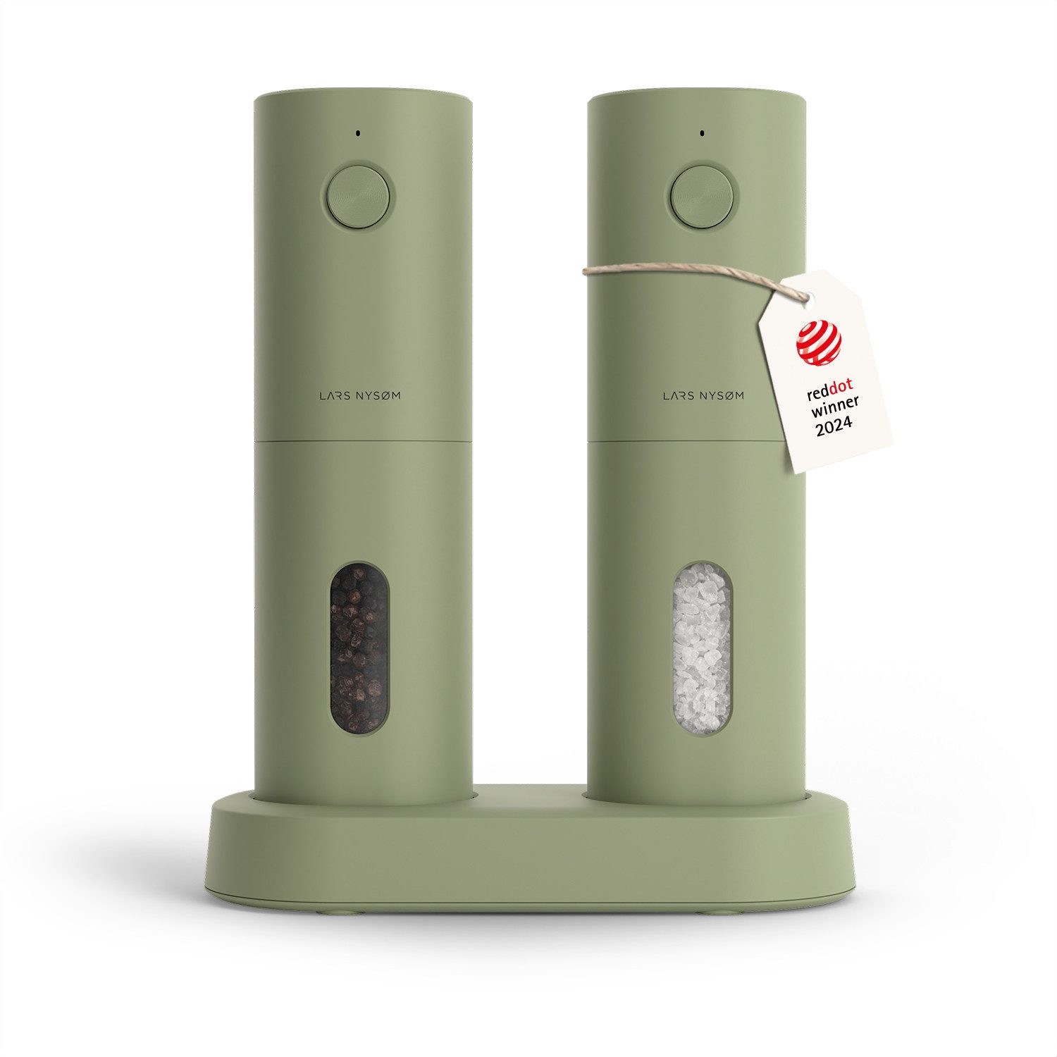 LARS NYSØM Gewürzmühle Spænding praktische Einhandbedienung per Drucktaste, (2 Stück), elektrische Salz- & Pfeffermühle mit eingebautem LED-Licht